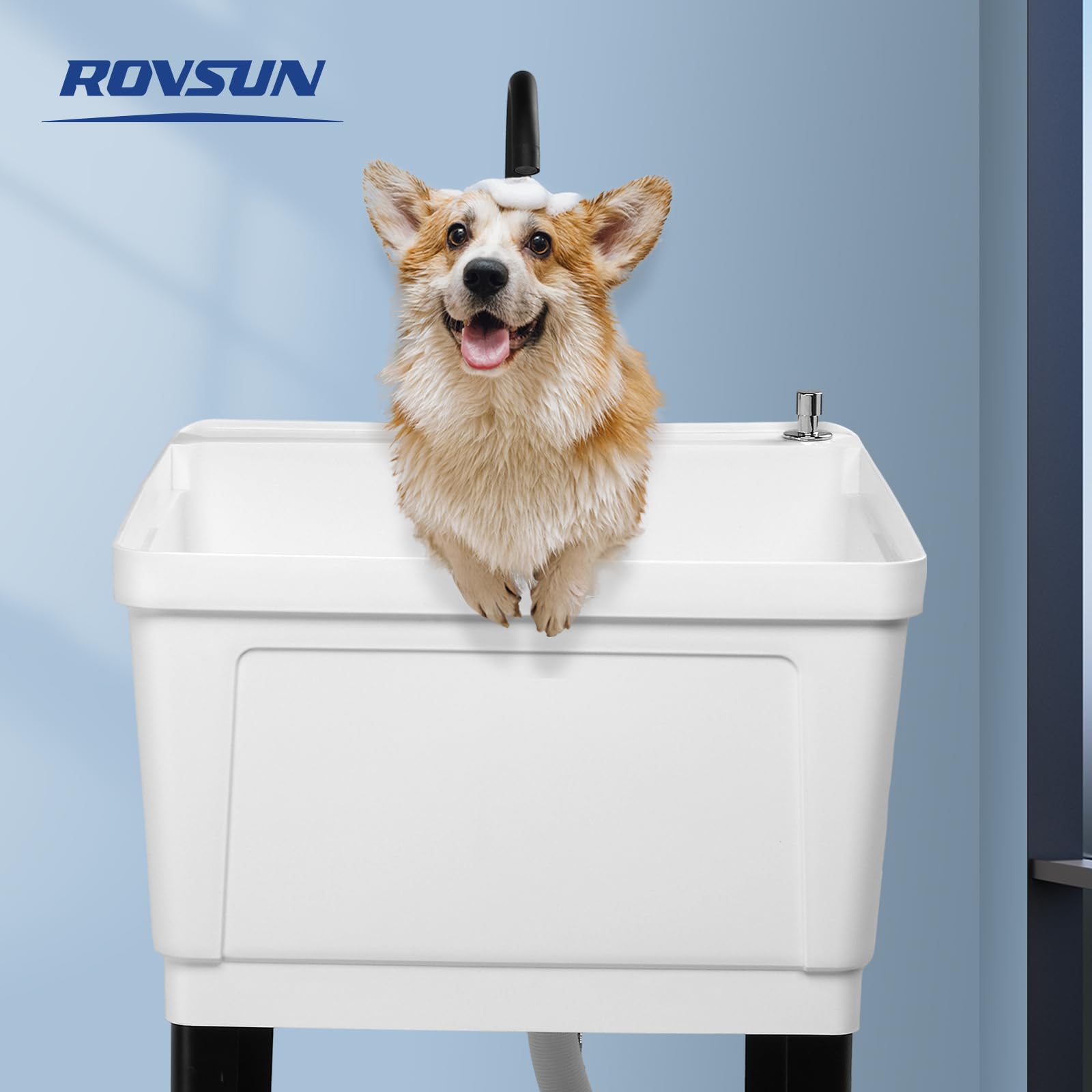 ROVSUN 24" Plastic Utility Sink with Storage Shelf Freestanding White