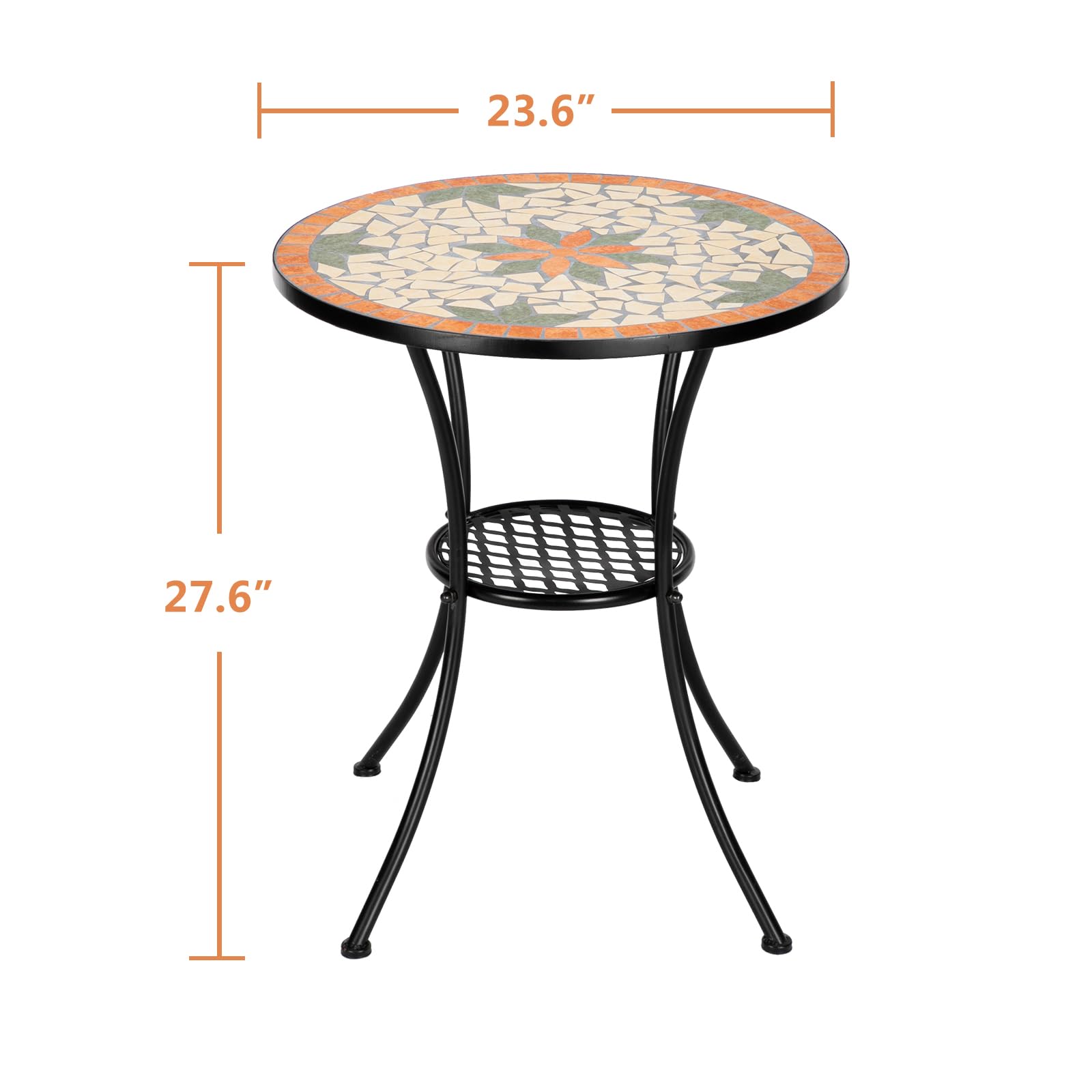 23.6" Round Mosaic Outdoor Side Table Orange