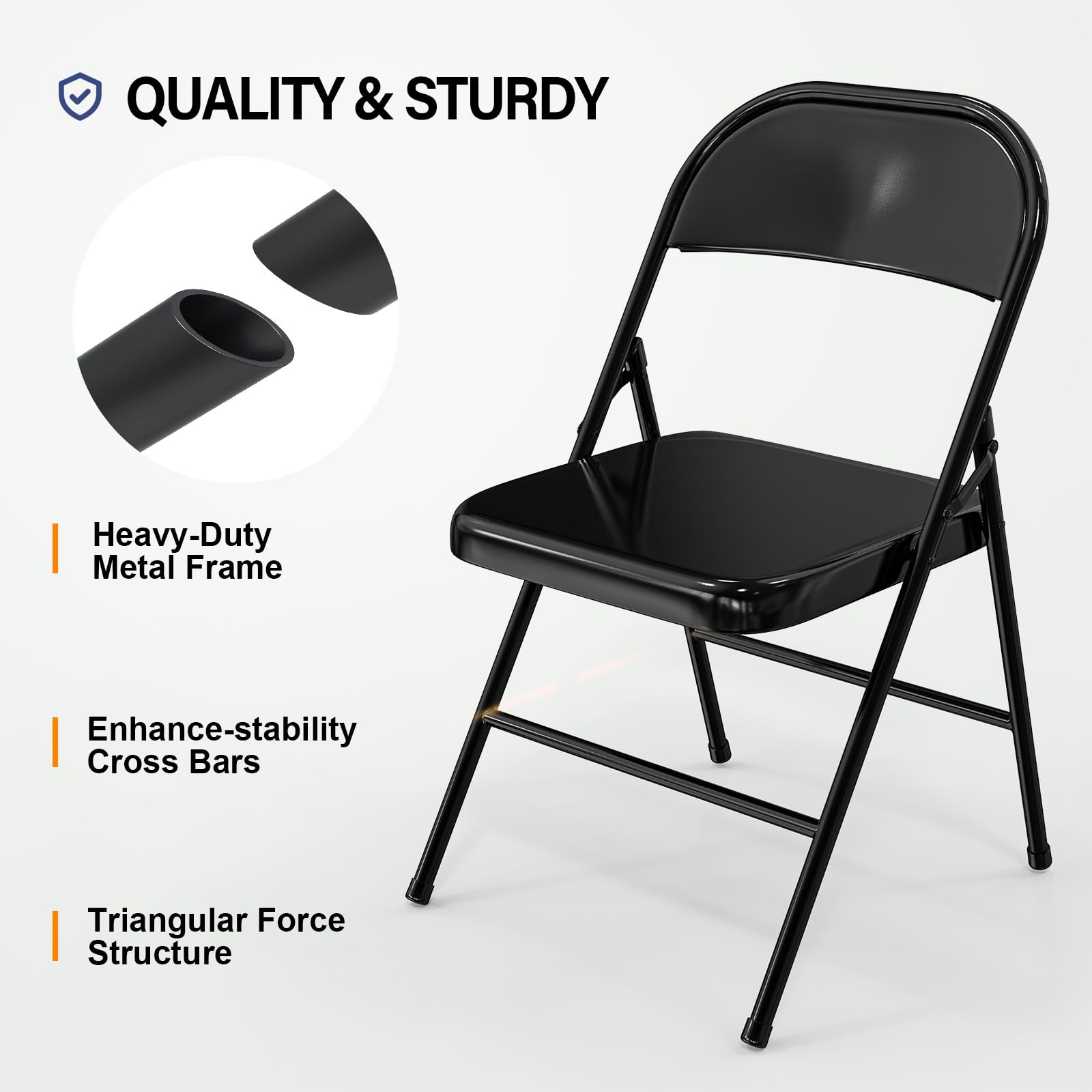 Folding Chairs with All Steel Metal Frame Black