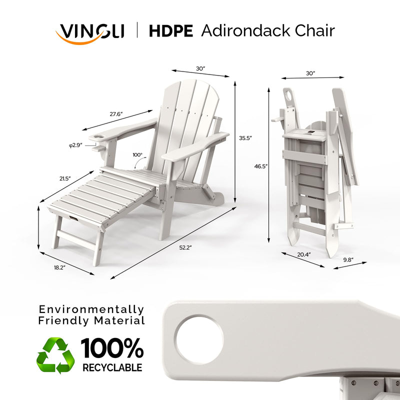 Plastic Folding HDPE Adirondack Chair with Ottoman White