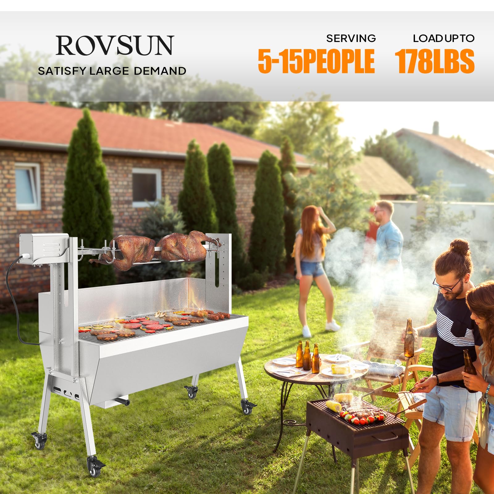 ROVSUN 35 Inch 25W 110V Electric Rotisserie Grill Kit with Wind Baffle