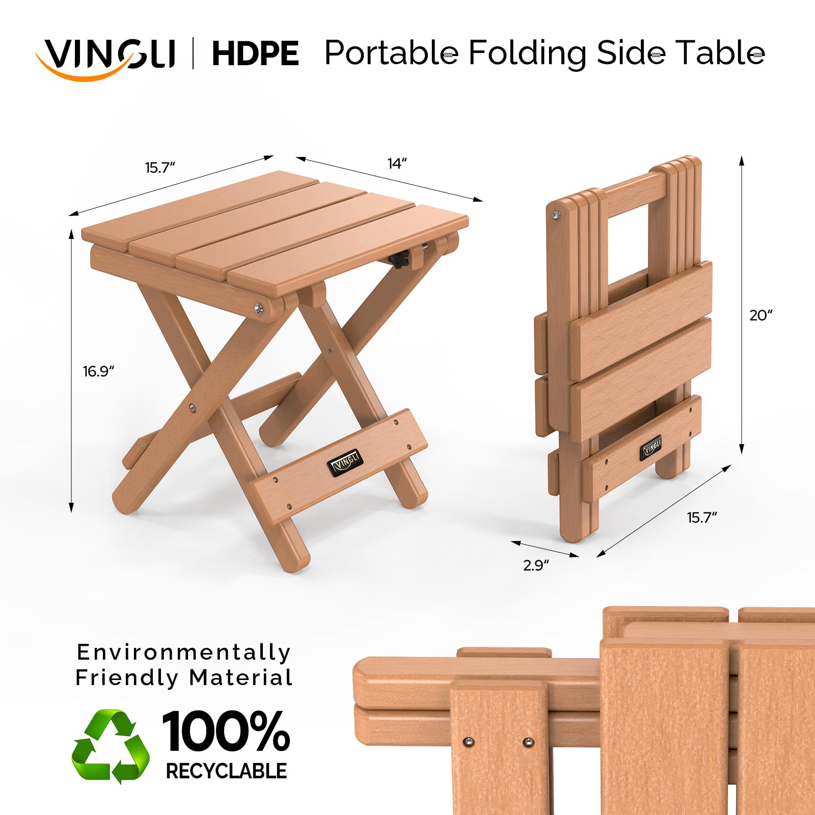 Small HDPE Folding Side Table Teak