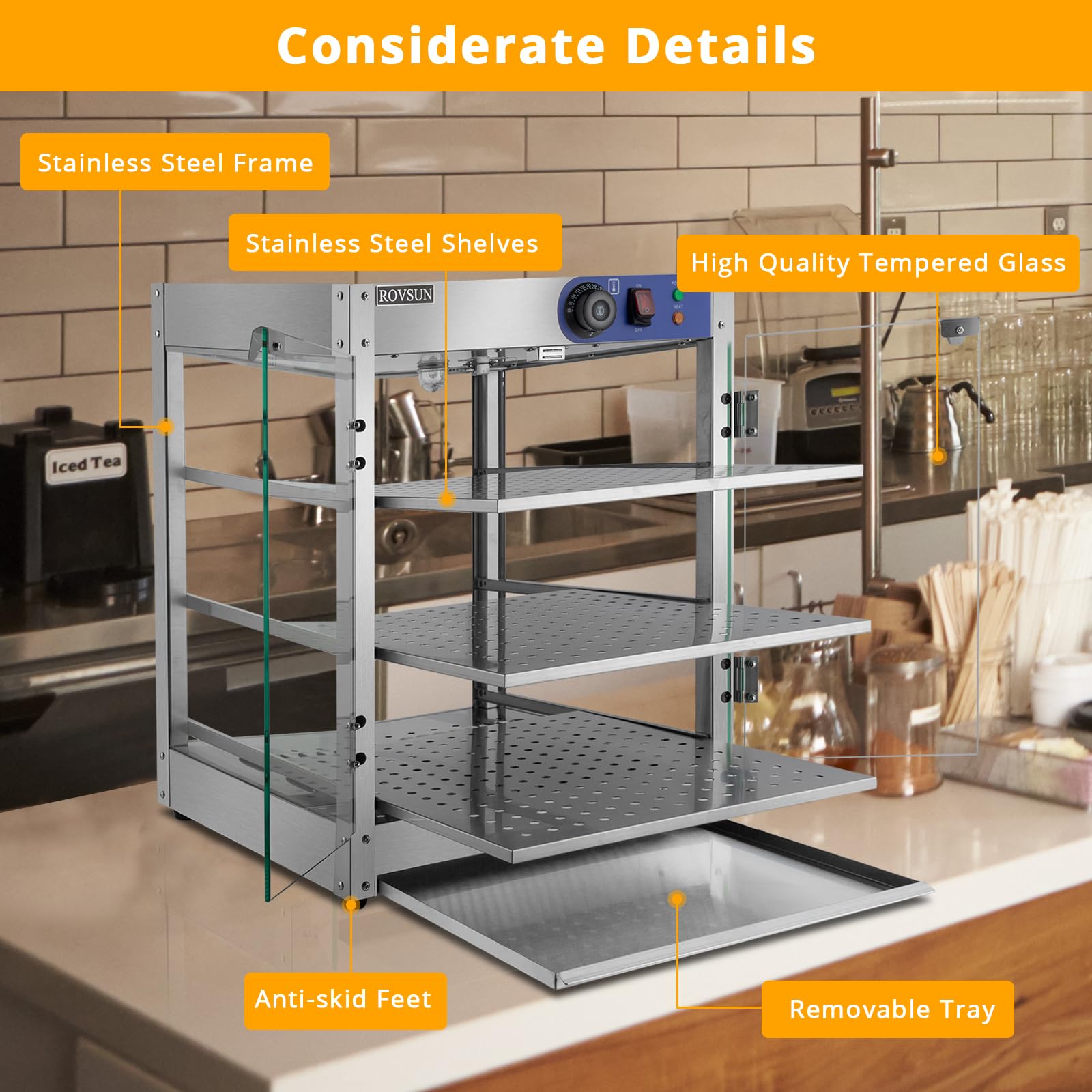 ROVSUN 3-Tier 20 Inch 800W 110V Hot Food Warmer Display Case Countertop