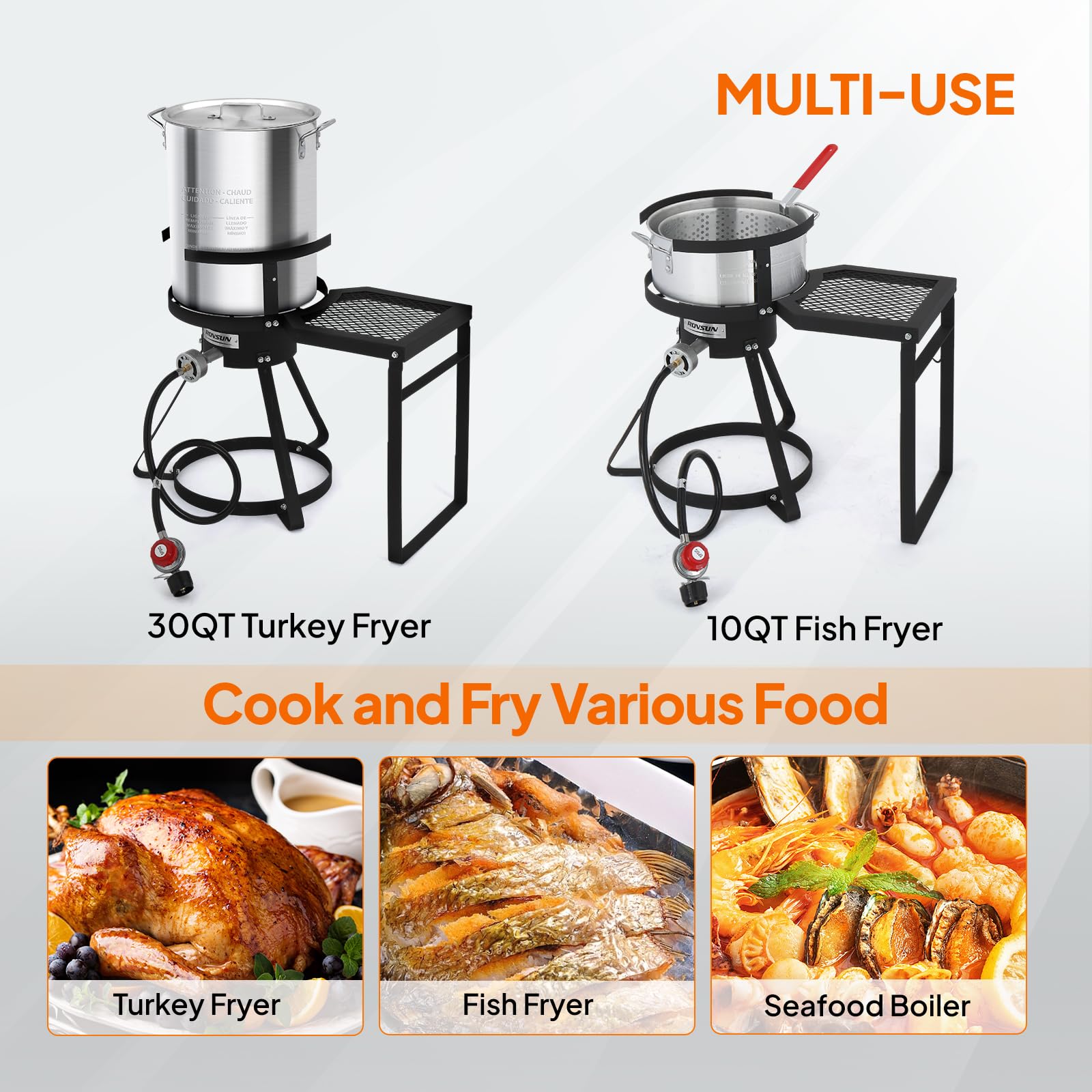 ROVSUN 30 QT Turkey Fryer & 10 QT Fish Fryer Kit & 55,000BTU Propane Stove with Shelf