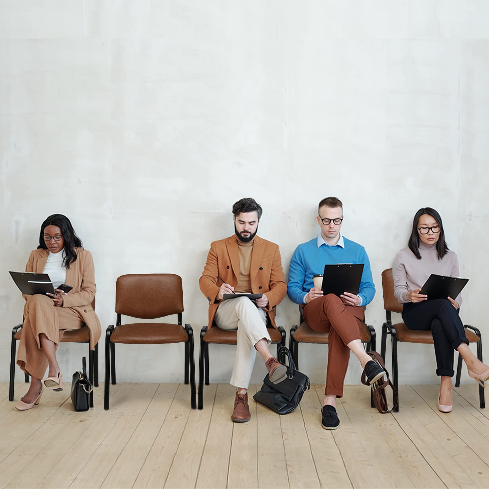 Office PU Stacking Chairs Armless Rustic