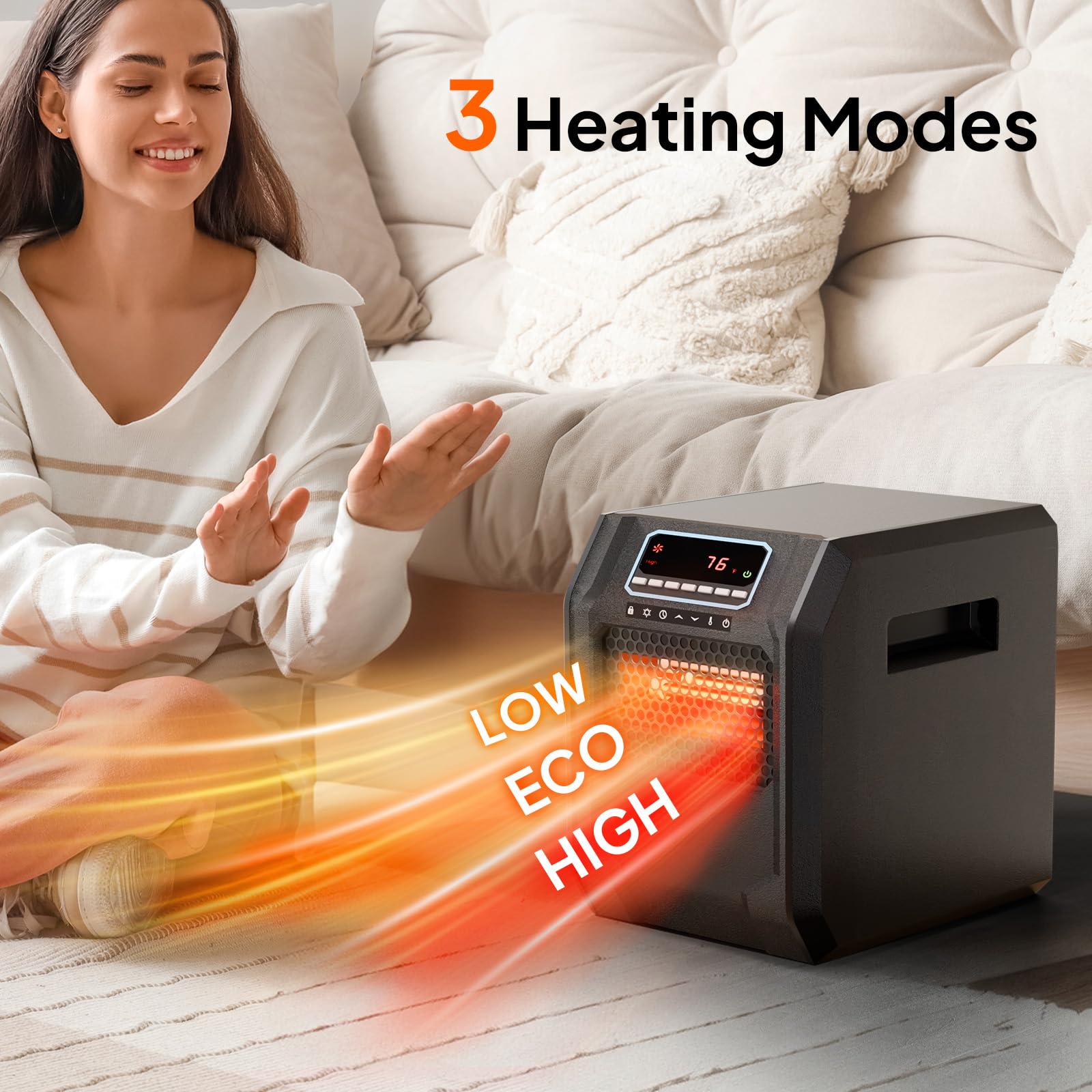 ROVSUN 750W/1500W Electric Space Heater with Remote & Timer Black