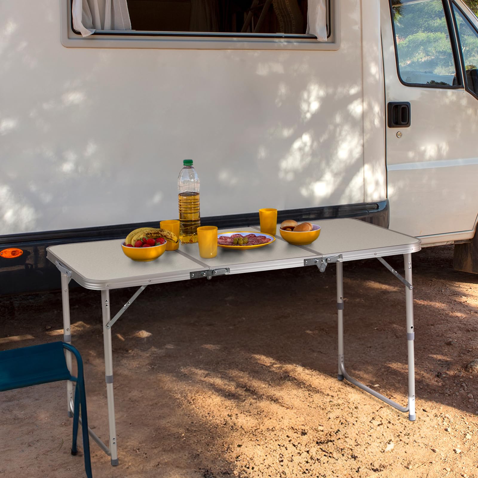 4FT White Folding Table with Carrying Handle White