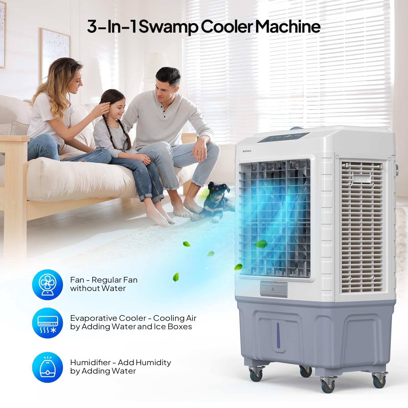 13.2Gal/50L Portable Evaporative Air Cooler with Remote Control