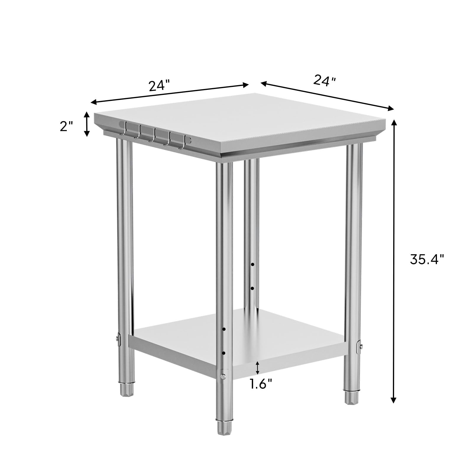 ROVSUN 24" x 24" Stainless Steel Table with Hooks & Undershelf