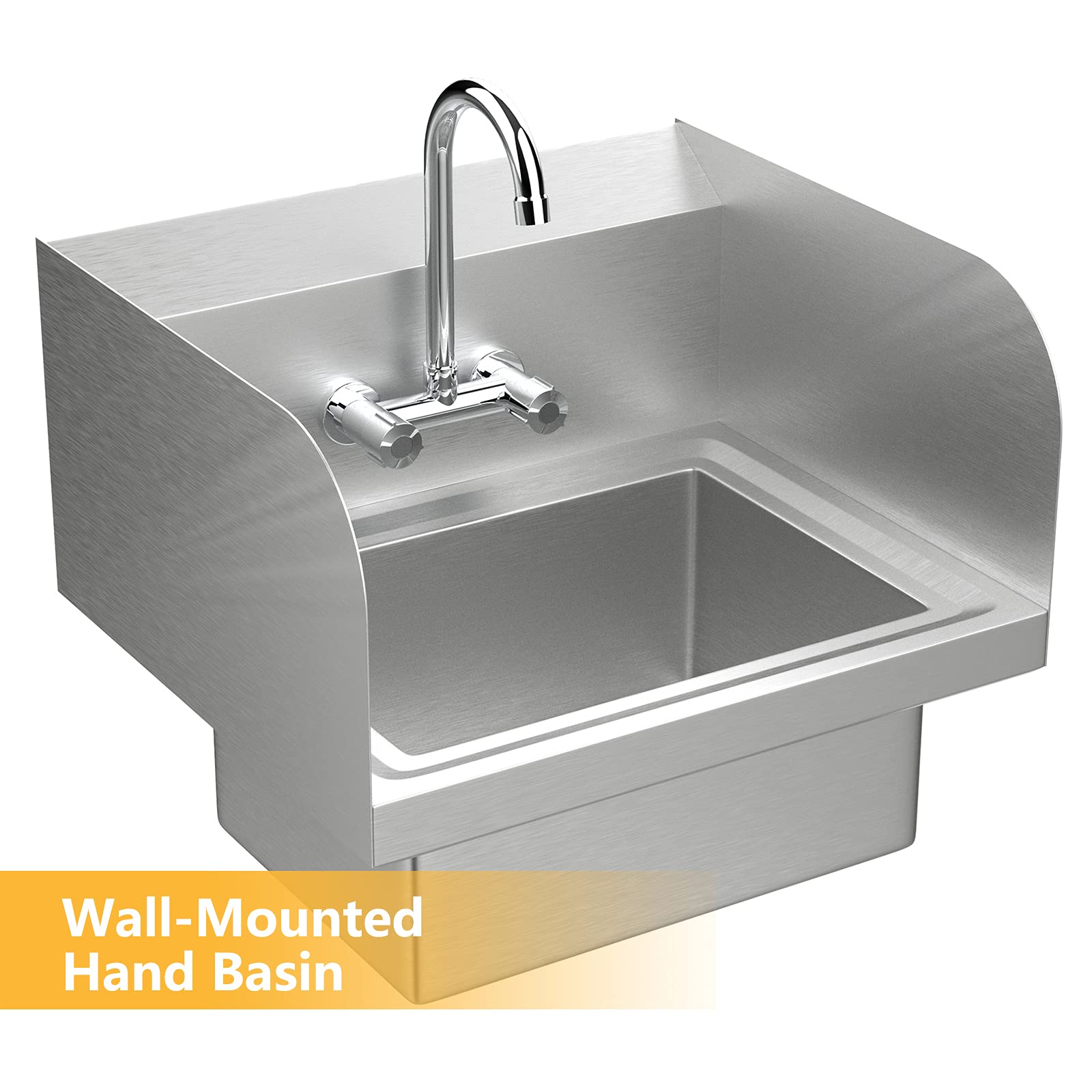 ROVSUN 17" Wall Mount Stainless Steel Hand Wash Sink with Faucet & Side Splash