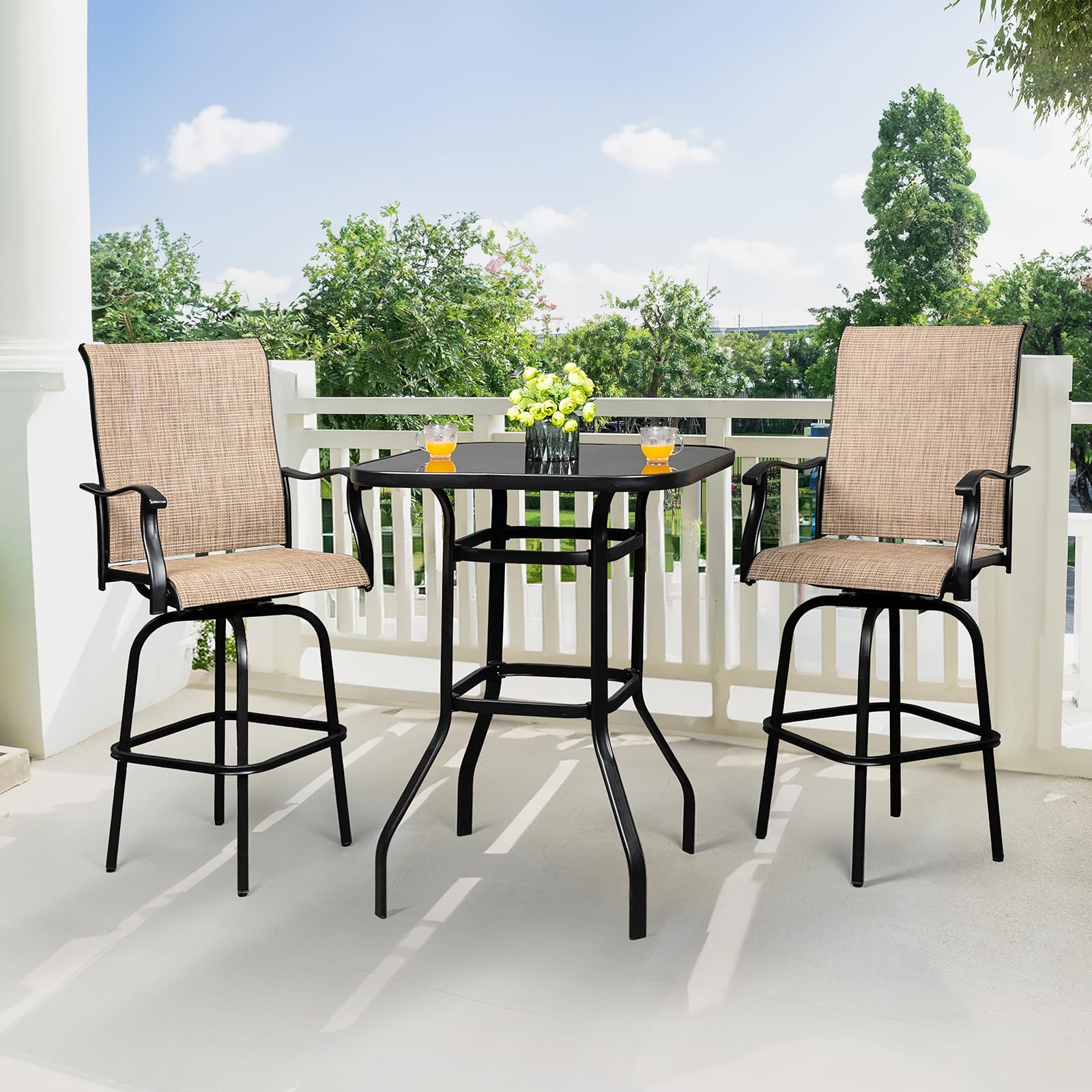 2 Pieces Outdoor Swivel Bar Stool Set Black