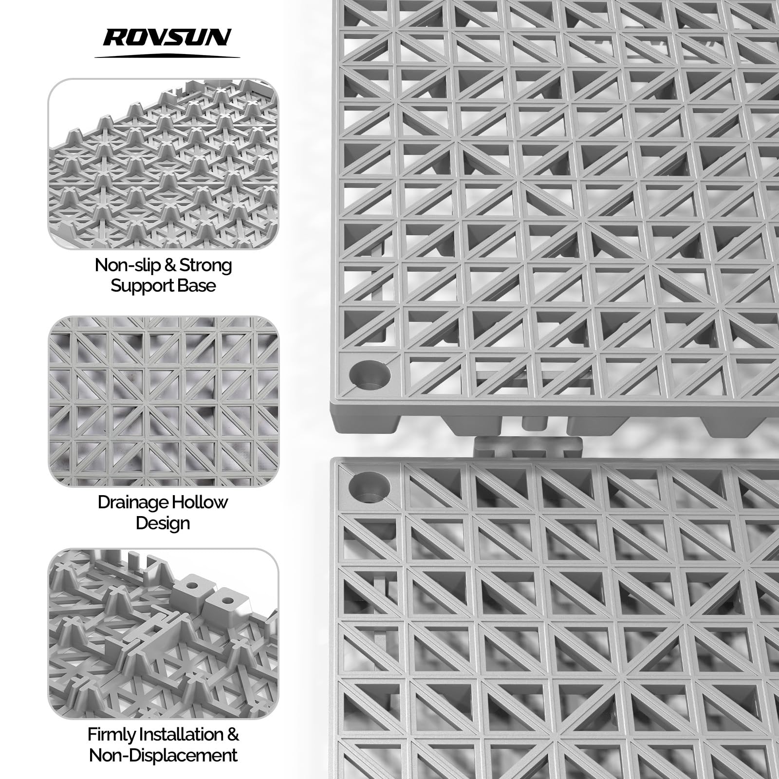 ROVSUN 12" x 12" Interlocking Drainage Mat Non-Slip with Holes Grey