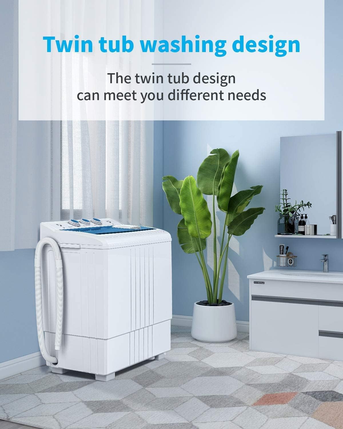 ROVSUN 21LBS 400W 110V Portable Twin Tub Washing Machine Blue