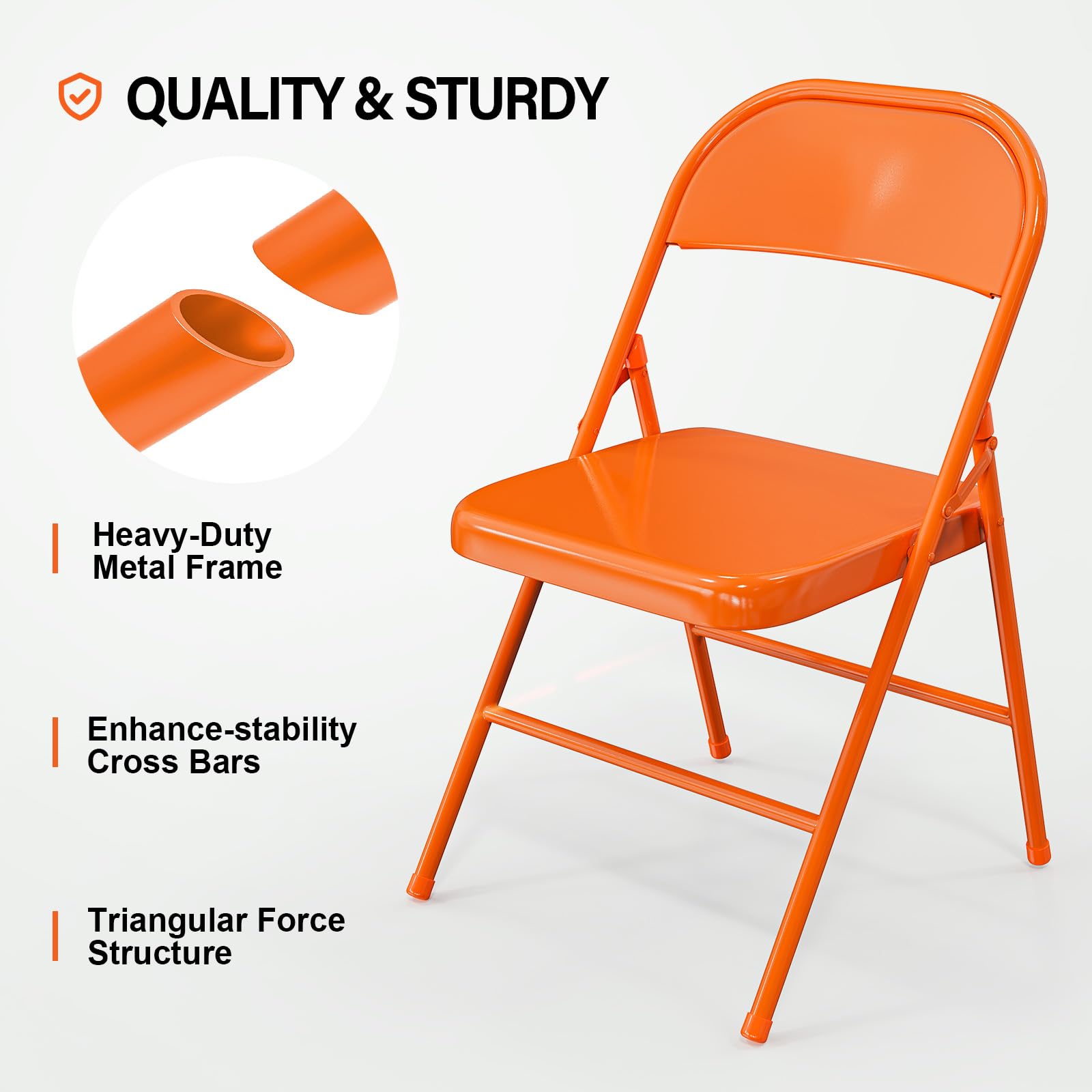 Folding Chairs with All Steel Metal Frame Orange