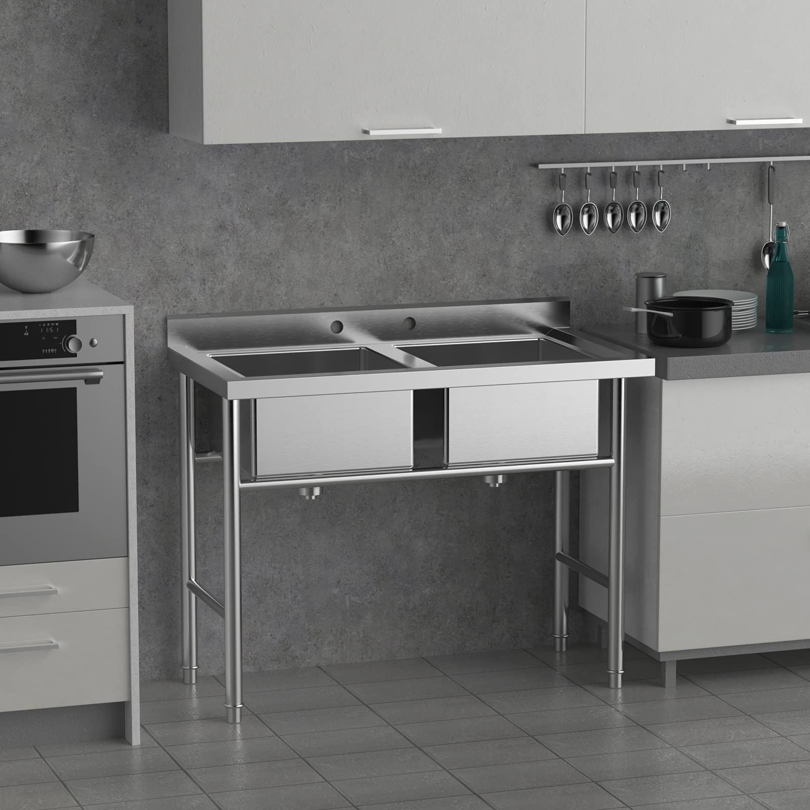 ROVSUN 36" 2 Compartment 304 Stainless Steel Sink Kitchen Restaurant