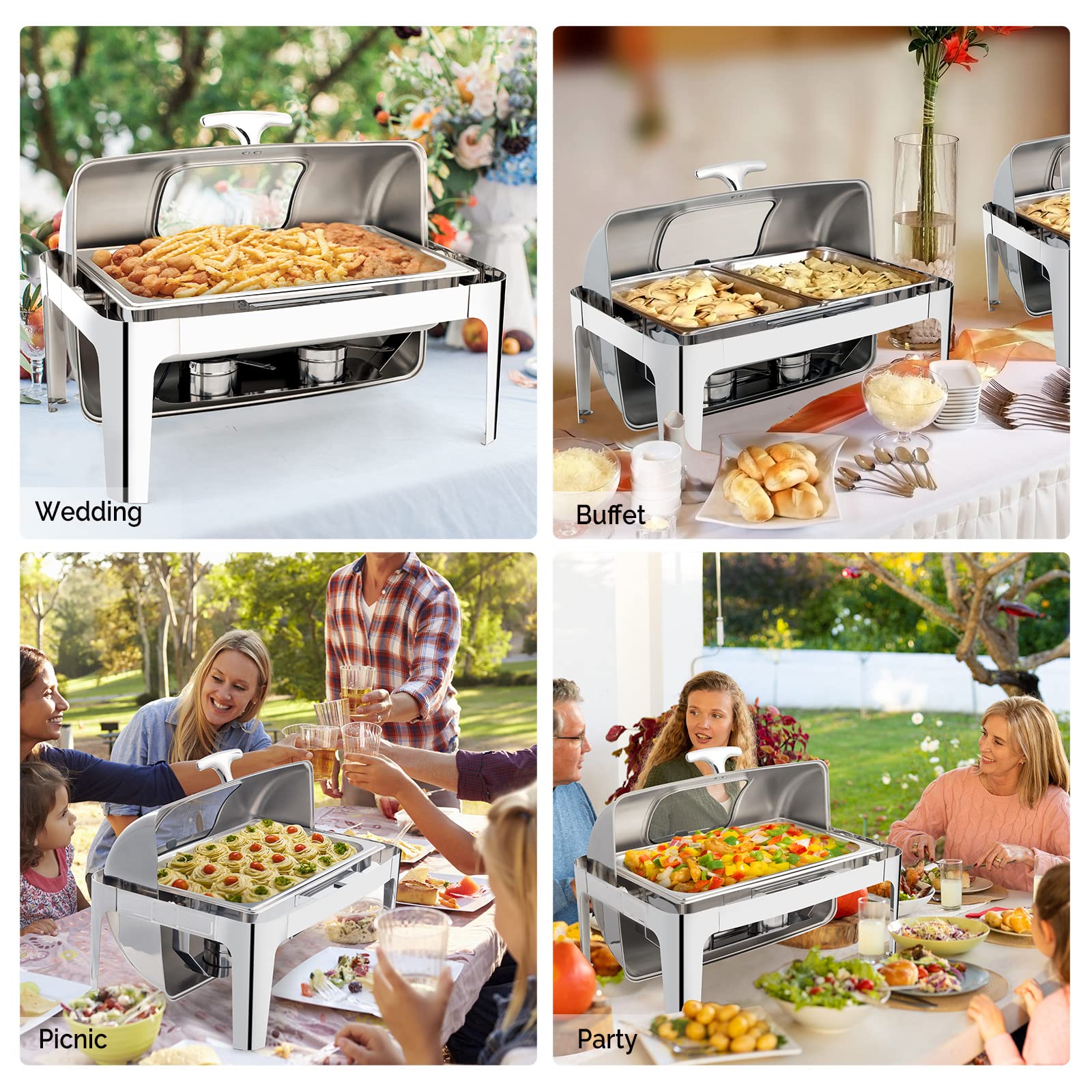 ROVSUN 9 QT 2 In 1 Fuel & Electric Roll Top Chafing Dish Buffet Set