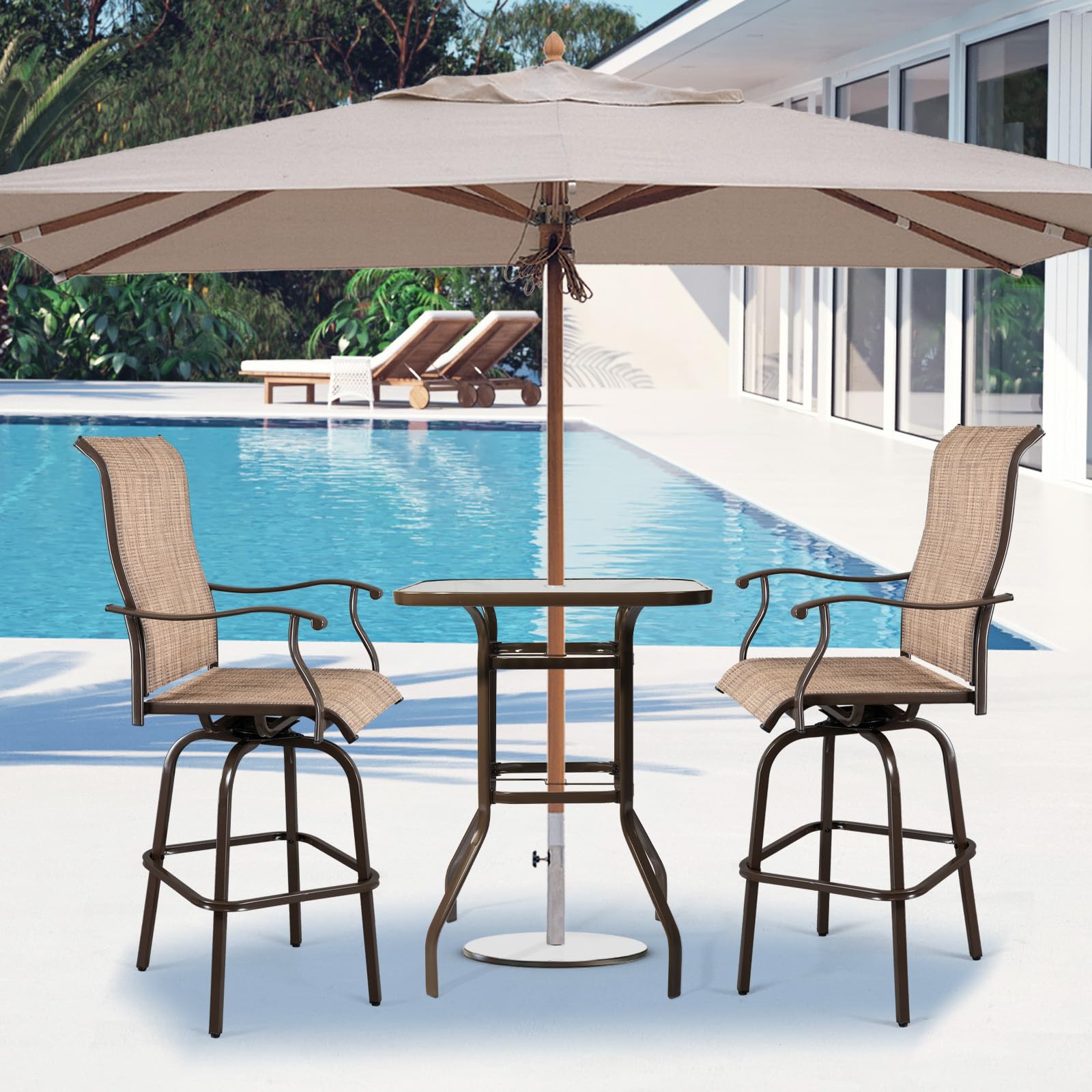 40 Inch Outdoor Bar Table with Umbrella Hole Brown