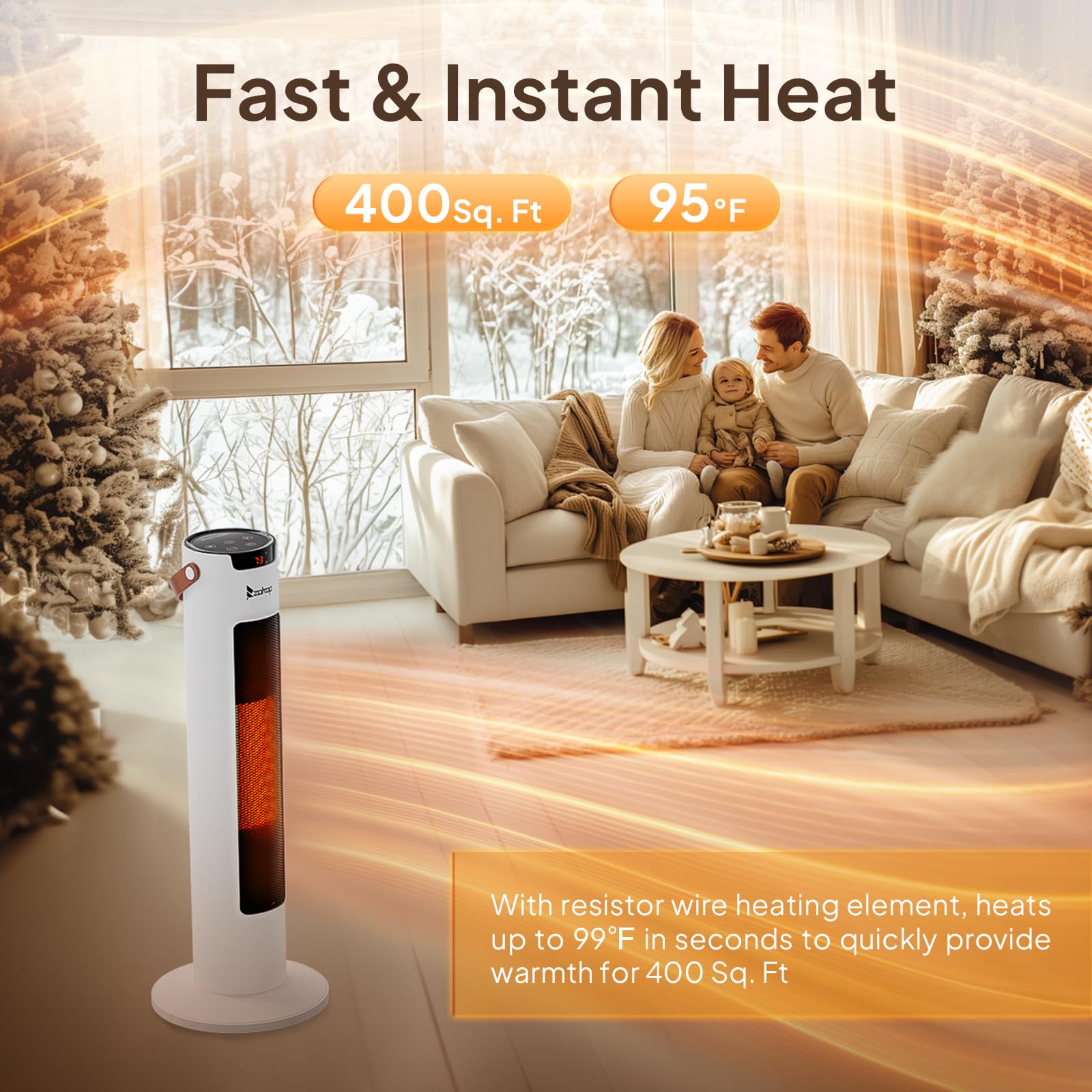 24"H 1500W 120V Electric Space Heater with Remote White