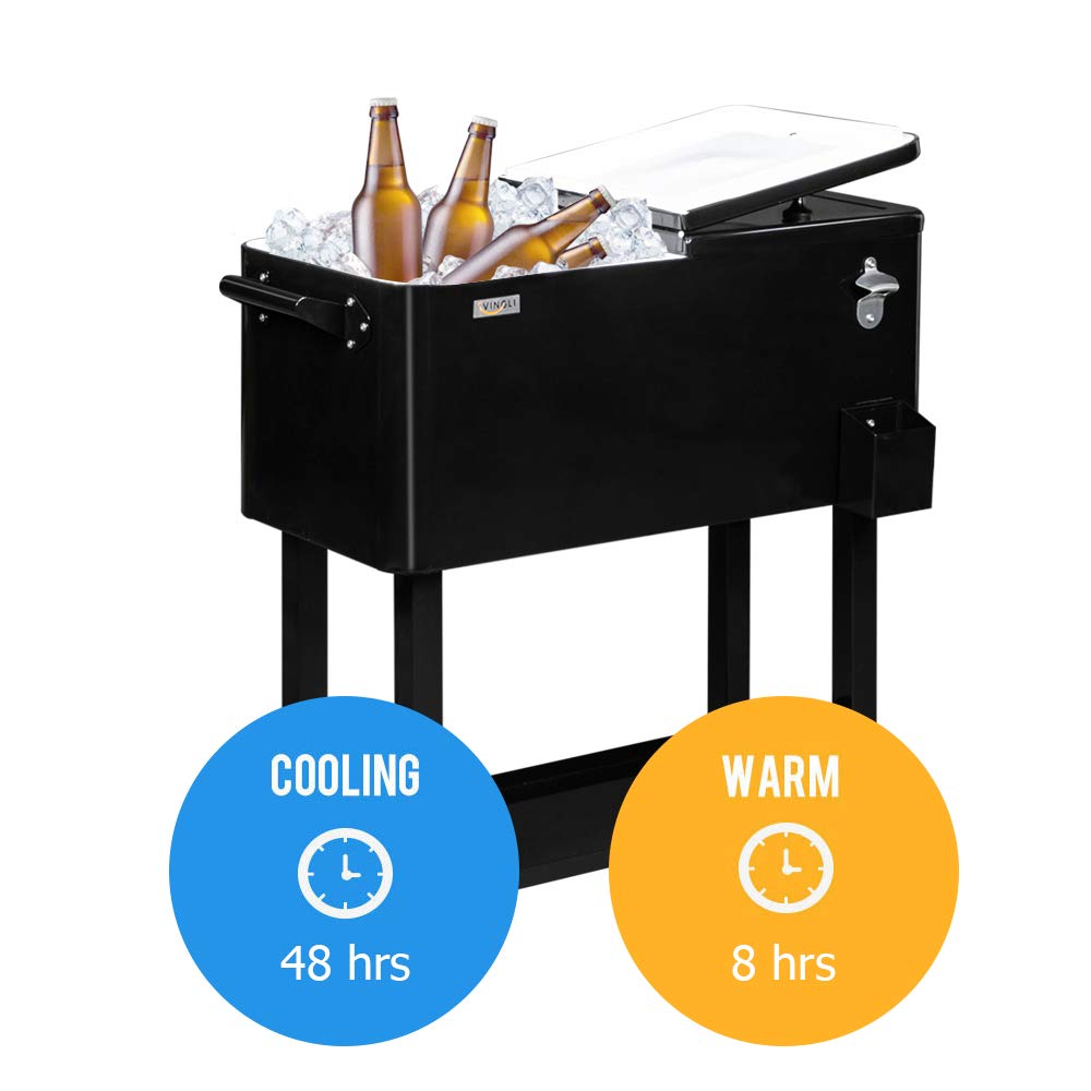 80 Quart Portable Outdoor Patio Rooling Cooler Cart Black