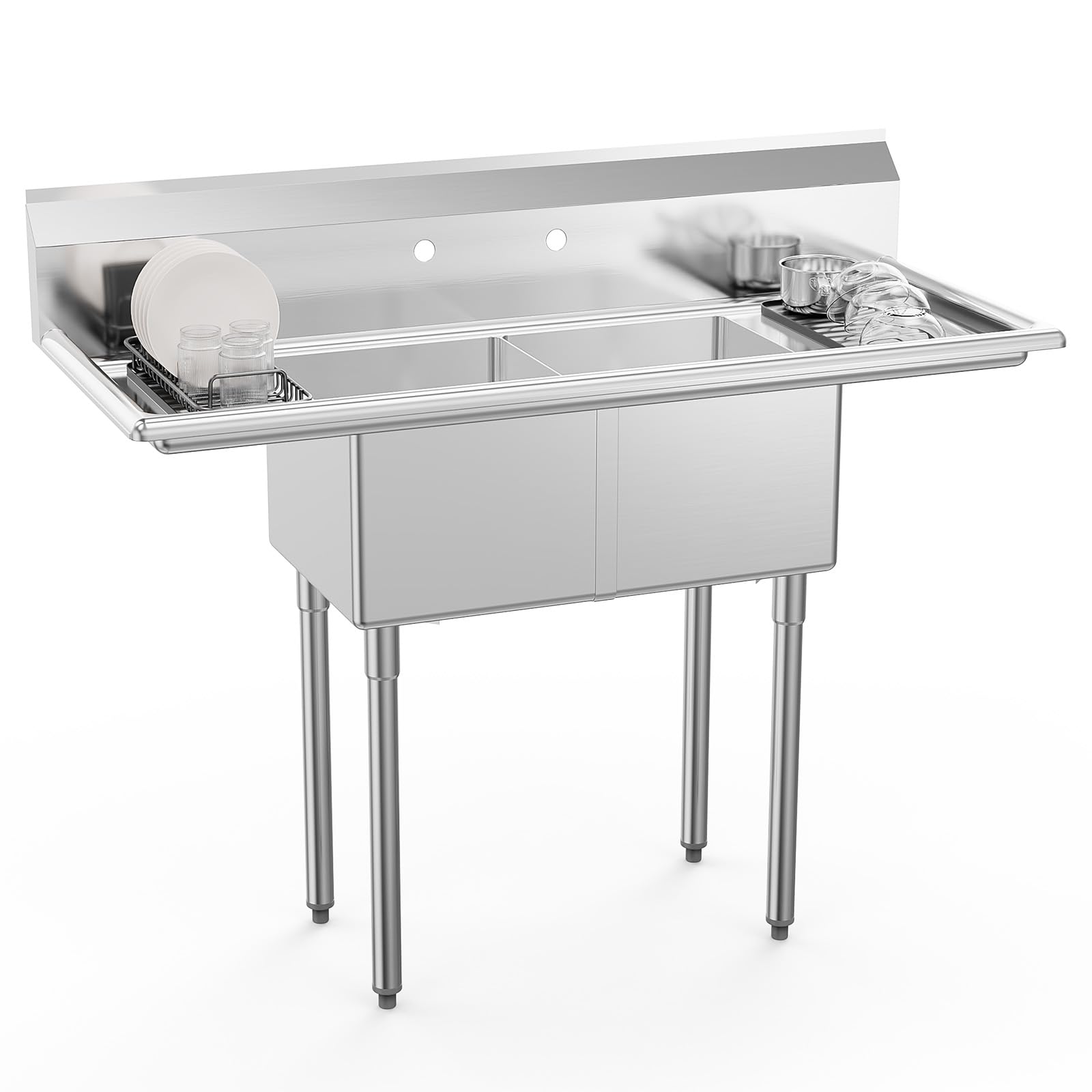 ROVSUN 51" 2 Compartment 304 Stainless Steel Sink with 2 Drainboards