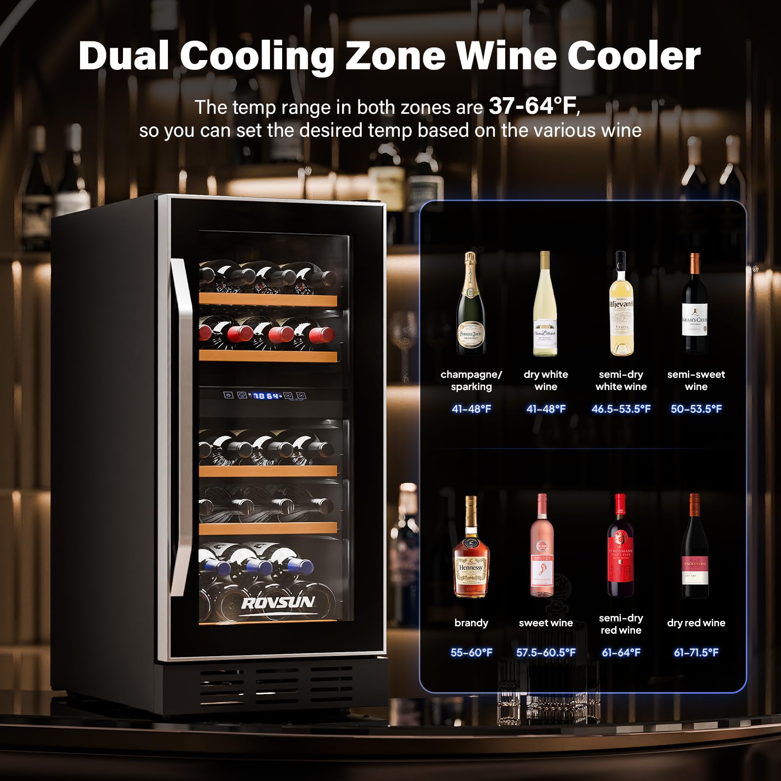 ROVSUN 26 Bottle Dual Zone Wine Cooler Fridge with Digital Temperature