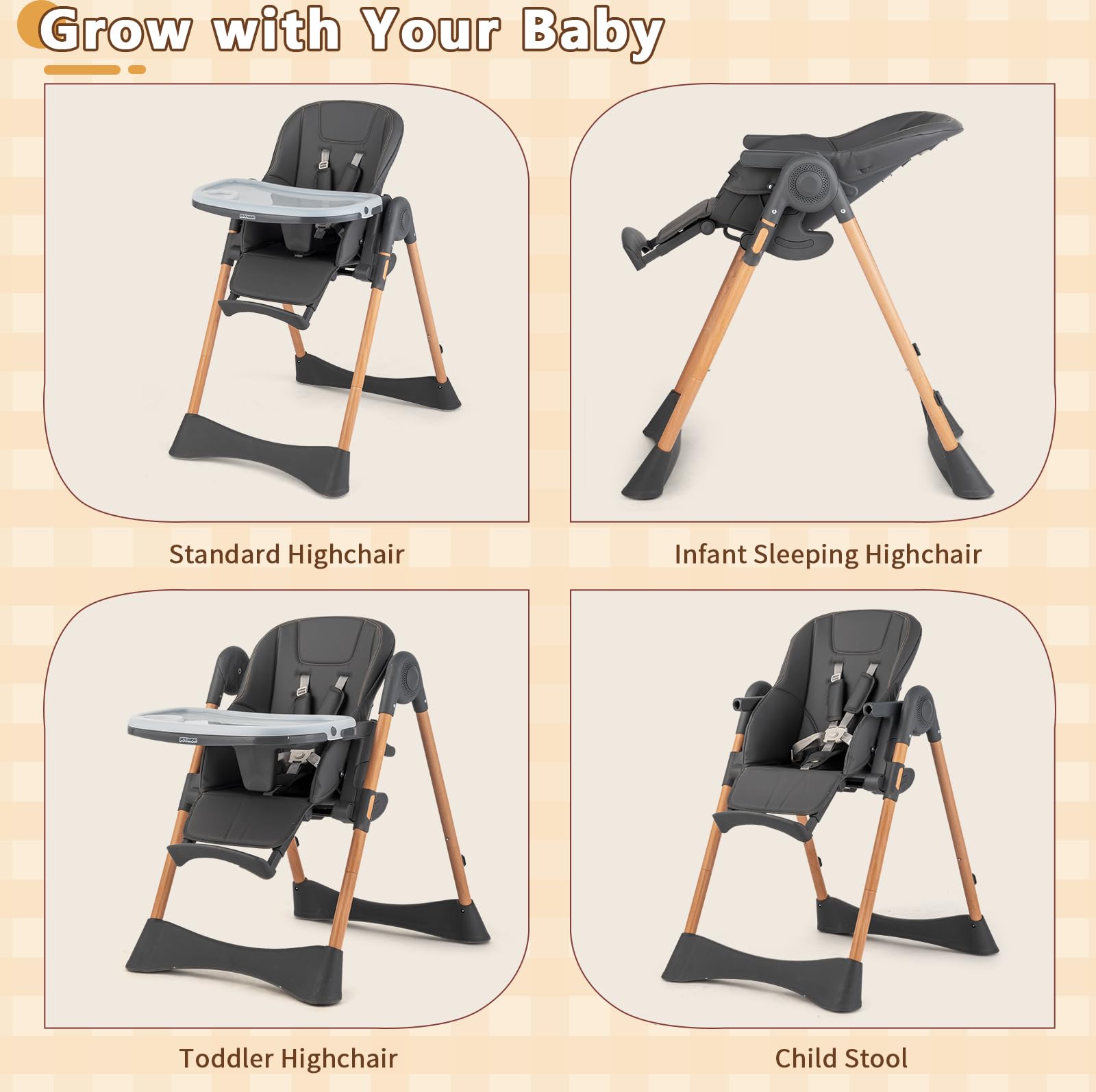 4 in 1 Folding Baby High Chair for Babies to Toddlers Classic Slate