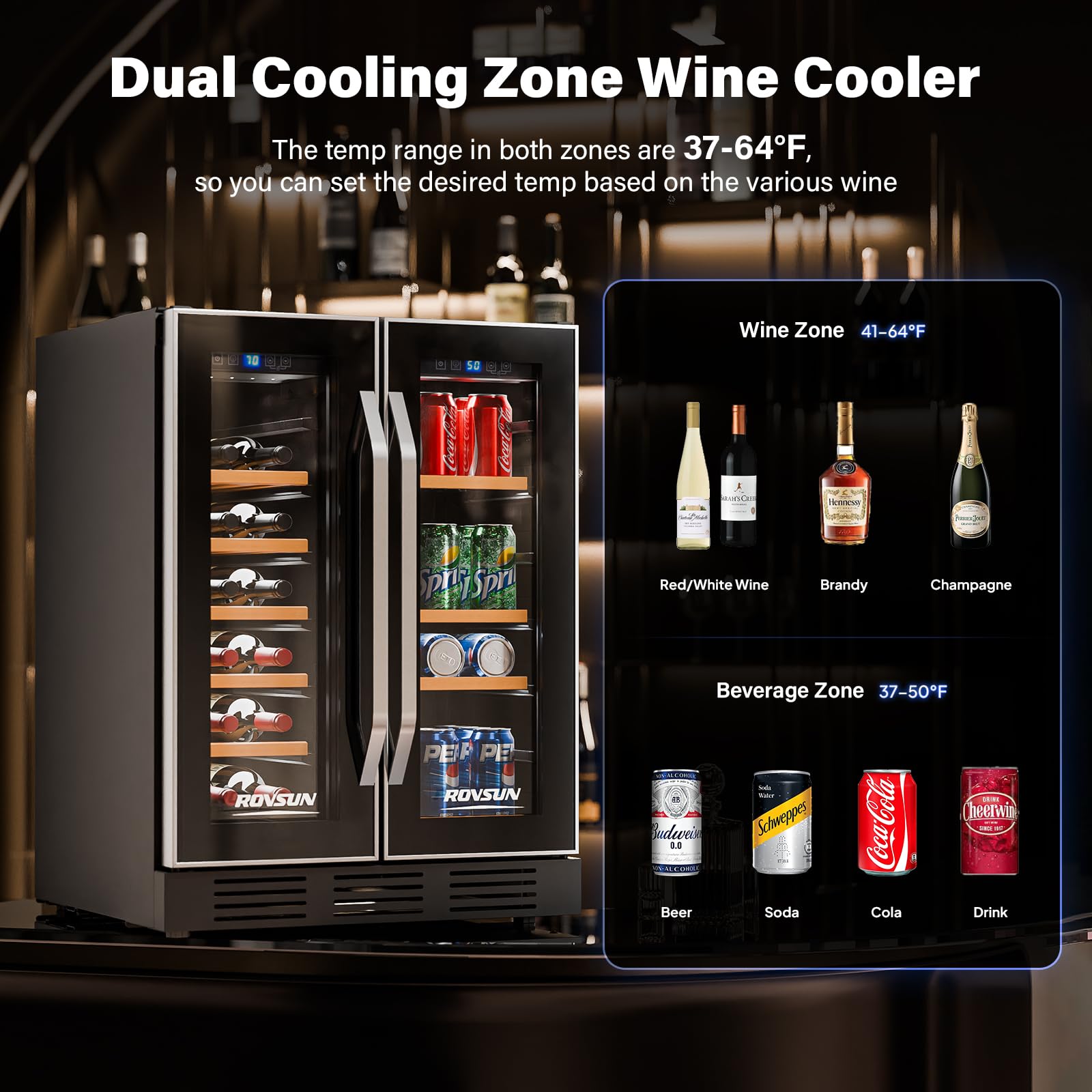 ROVSUN 34 Bottle Dual Zone Wine Cooler Fridge with Digital Temperature