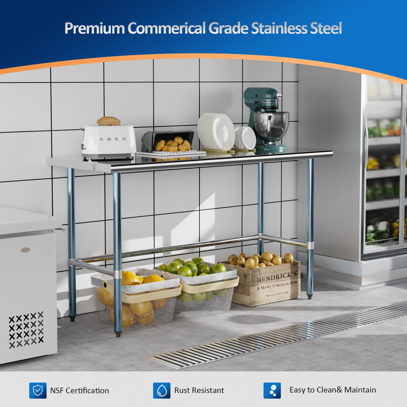 ROVSUN 60 X 24 X 34 Inch Open Base Stainless Steel Table