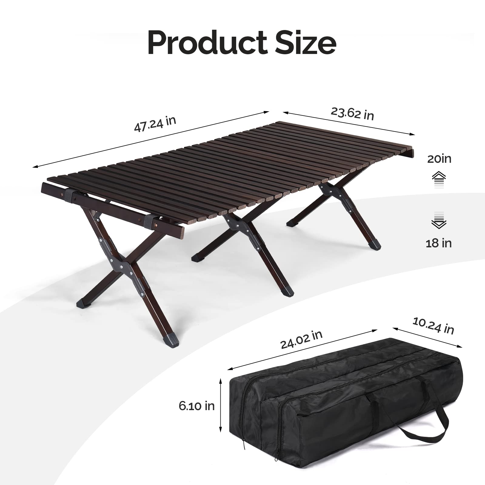 4 FT Wooden Portable Rolling Table with Bag Dark Walnut