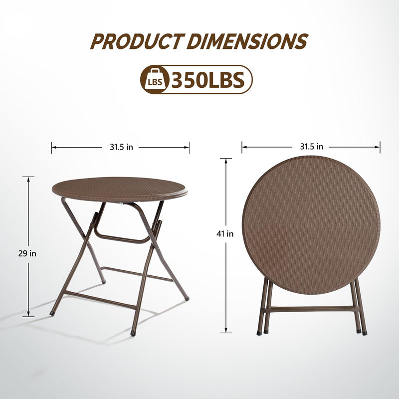 32 Inch Round Folding Portable Plastic Dining Table Brown