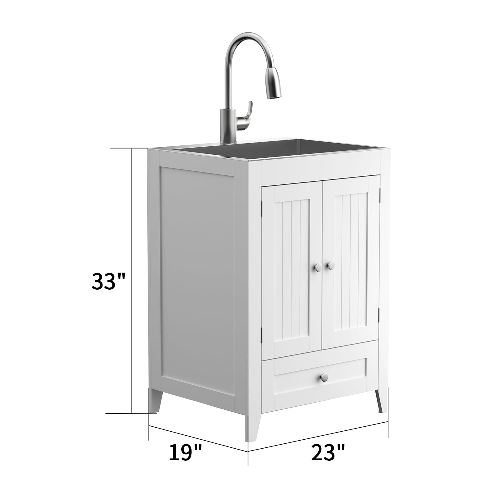 ROVSUN 24" Utility Sink with Cabinet Drawer for Kitchen Laundry Room White