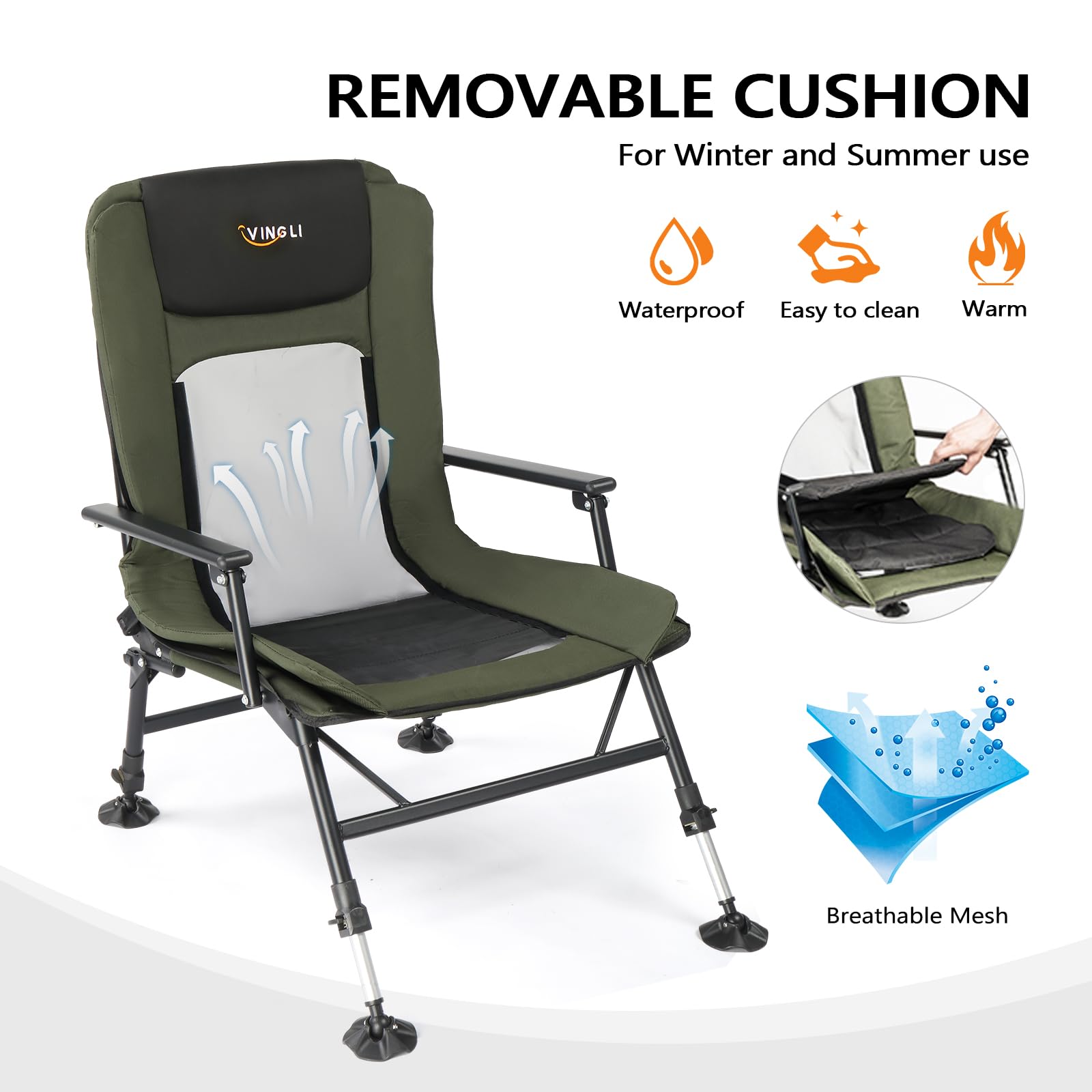 Adjustable Reclining Fishing Chair with High Back