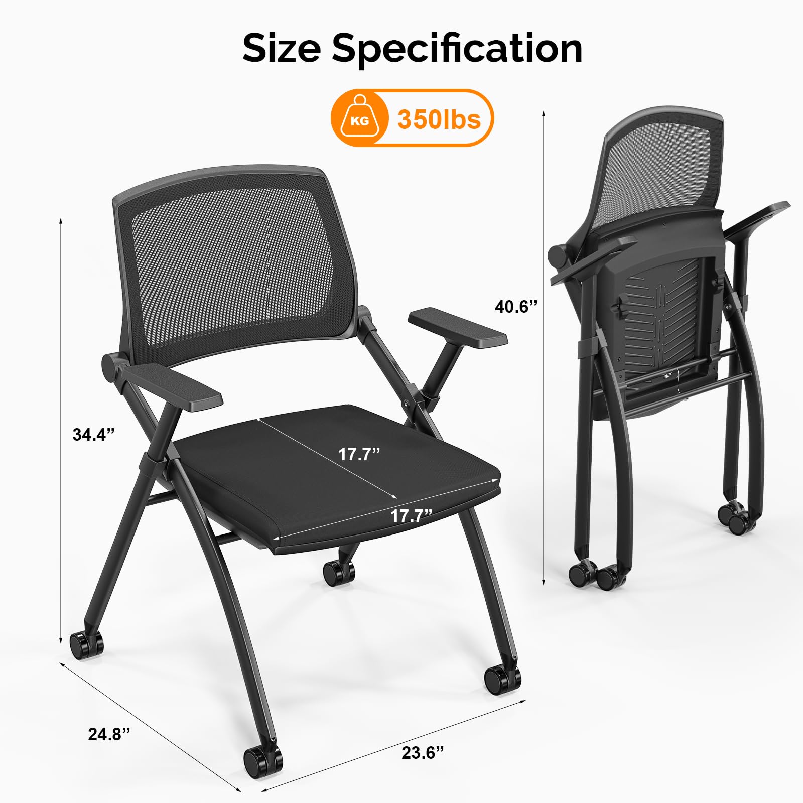 Folding Chair with Rebound Back & Wheels Black