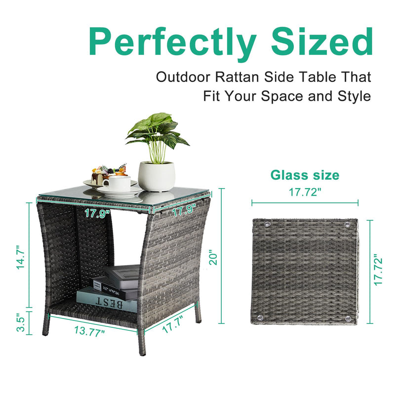 Outdoor Wicker Side Table with Storage Grey