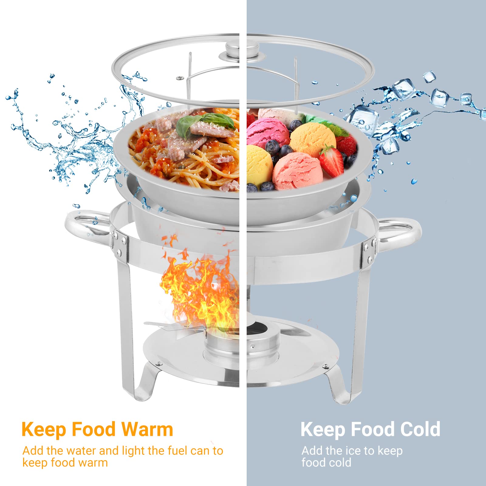 ROVSUN 5 QT Round Chafing Dish Buffet Set with Glass Lid & Lid Holder