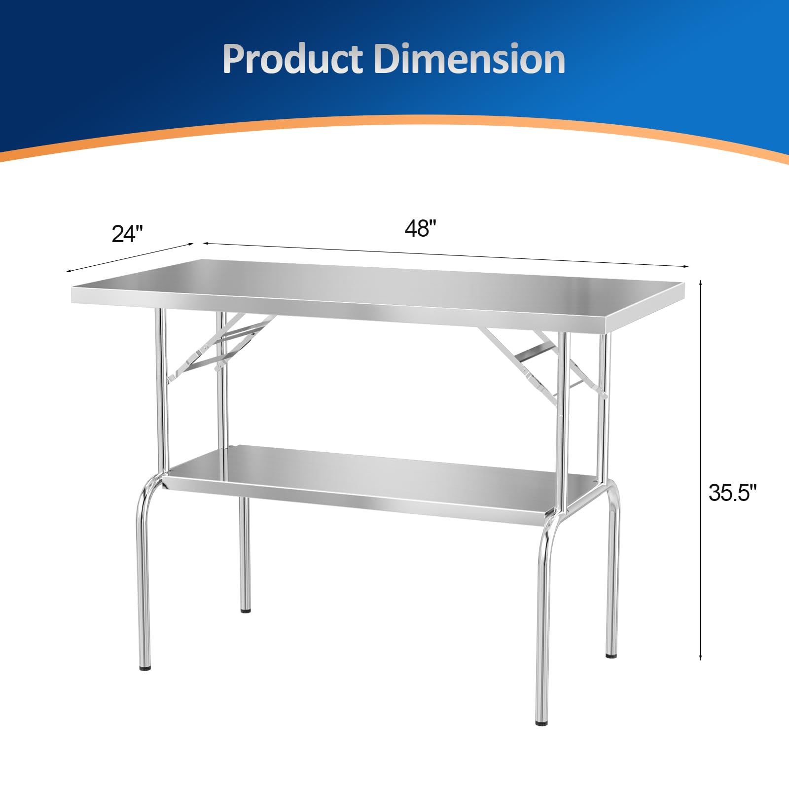 ROVSUN 48 x 24 Inches Stainless Steel Folding Table with Undershelf