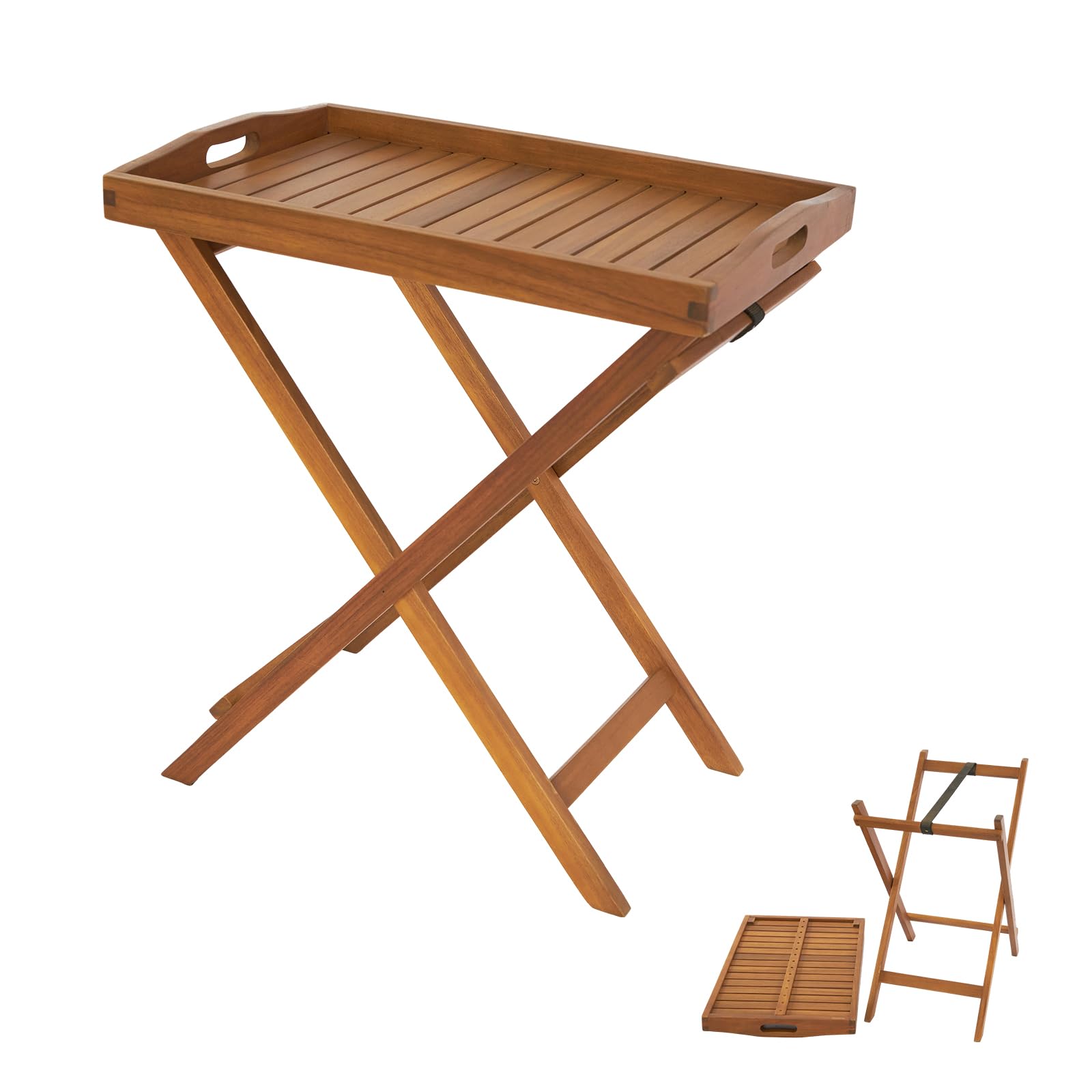 26 Inch FSC Acacia Wooden Folding Table with Removable Tray