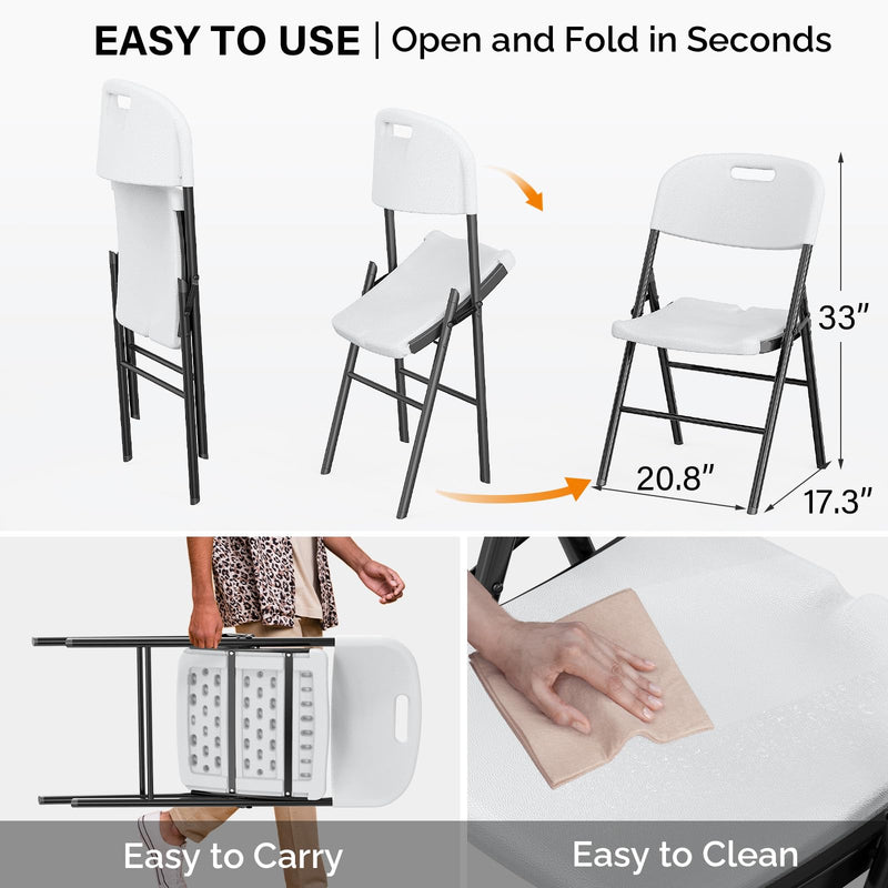 Portable HDPE Plastic Folding Chair with Steel Frame White