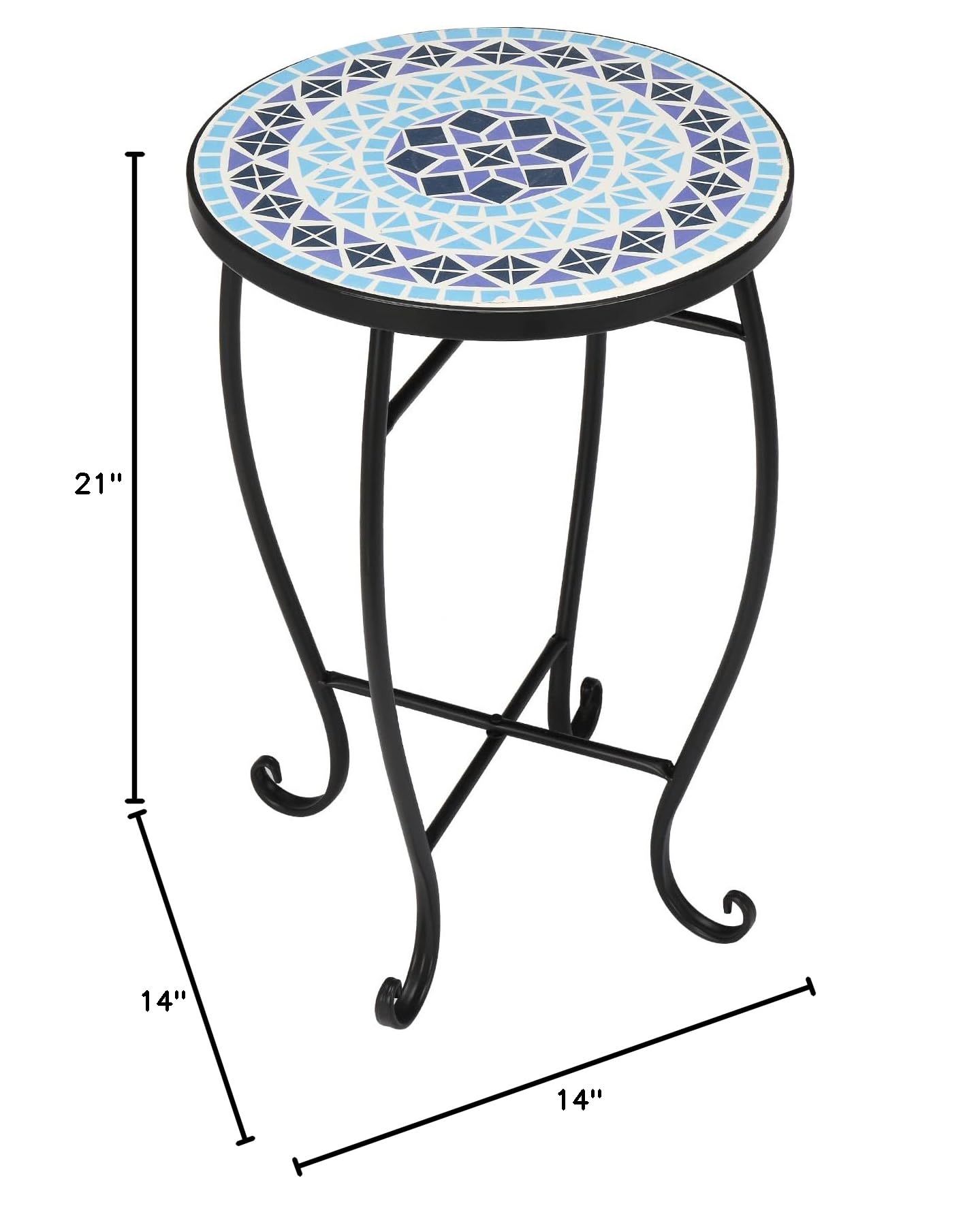 14" Round Mosaic Outdoor Side Table Blue Ocean