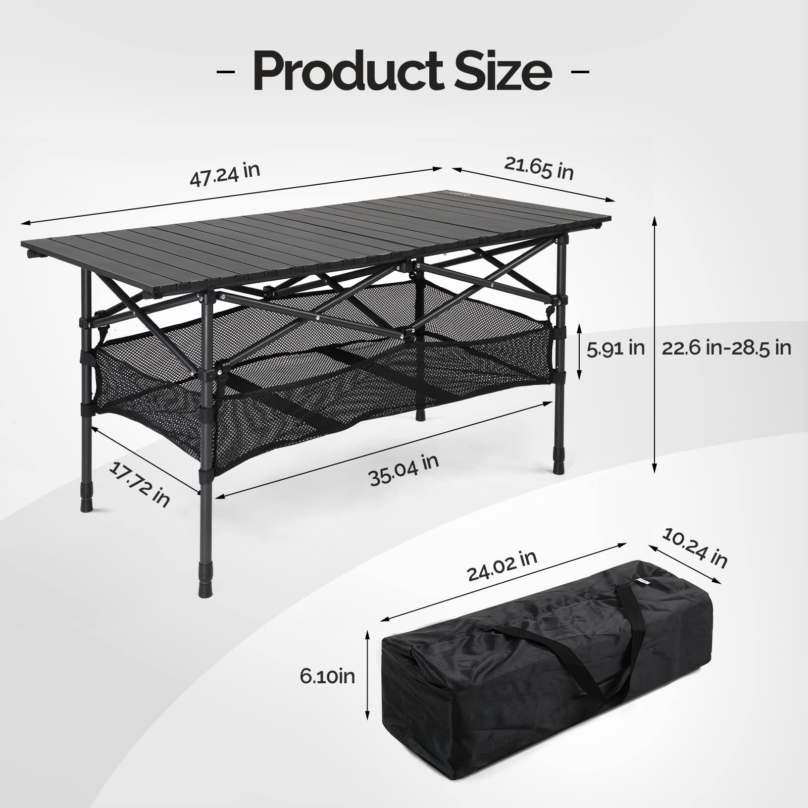 4 FT Aluminum Portable Roll Up Table with Storage & Bag Black