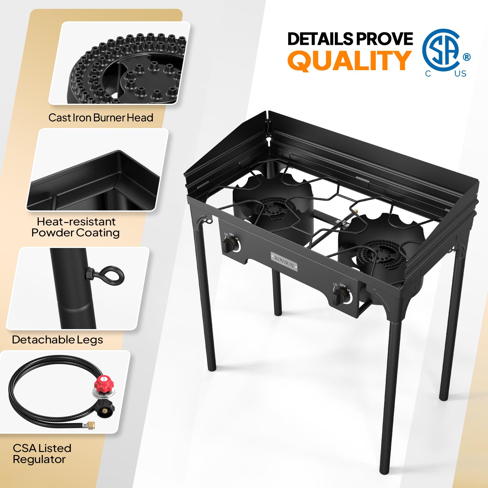 ROVSUN 2 Burner 150000 BTU Outdoor Gas Propane Stove with Windpanel & Carrying Bag