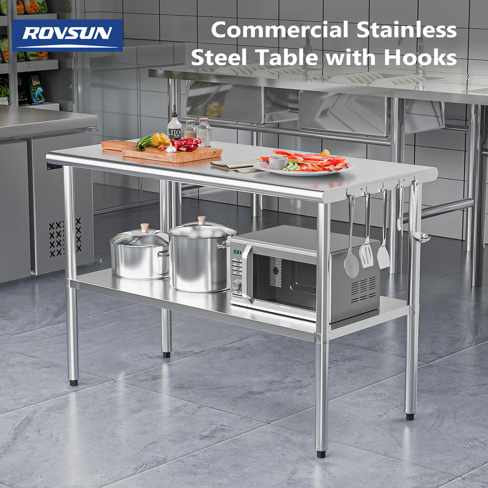 ROVSUN 24" x 47" Stainless Steel Table with Undershelf