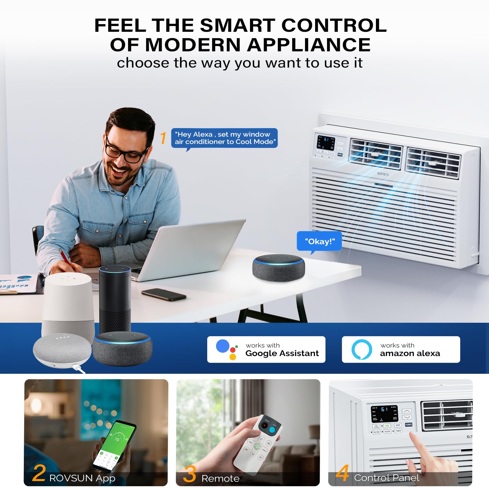 ROVSUN 8,000 BTU 115V Through the Wall Air Conditioner with Wifi/APP & Install Kit