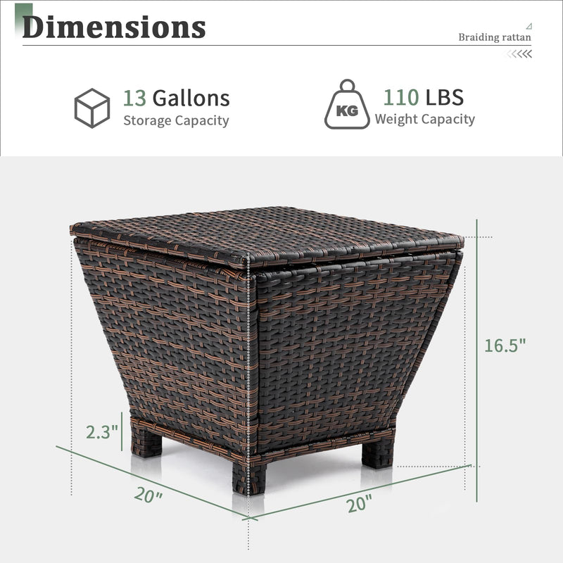 13 Gallon Trapezoidal Outdoor Wicker Side Table with Storage