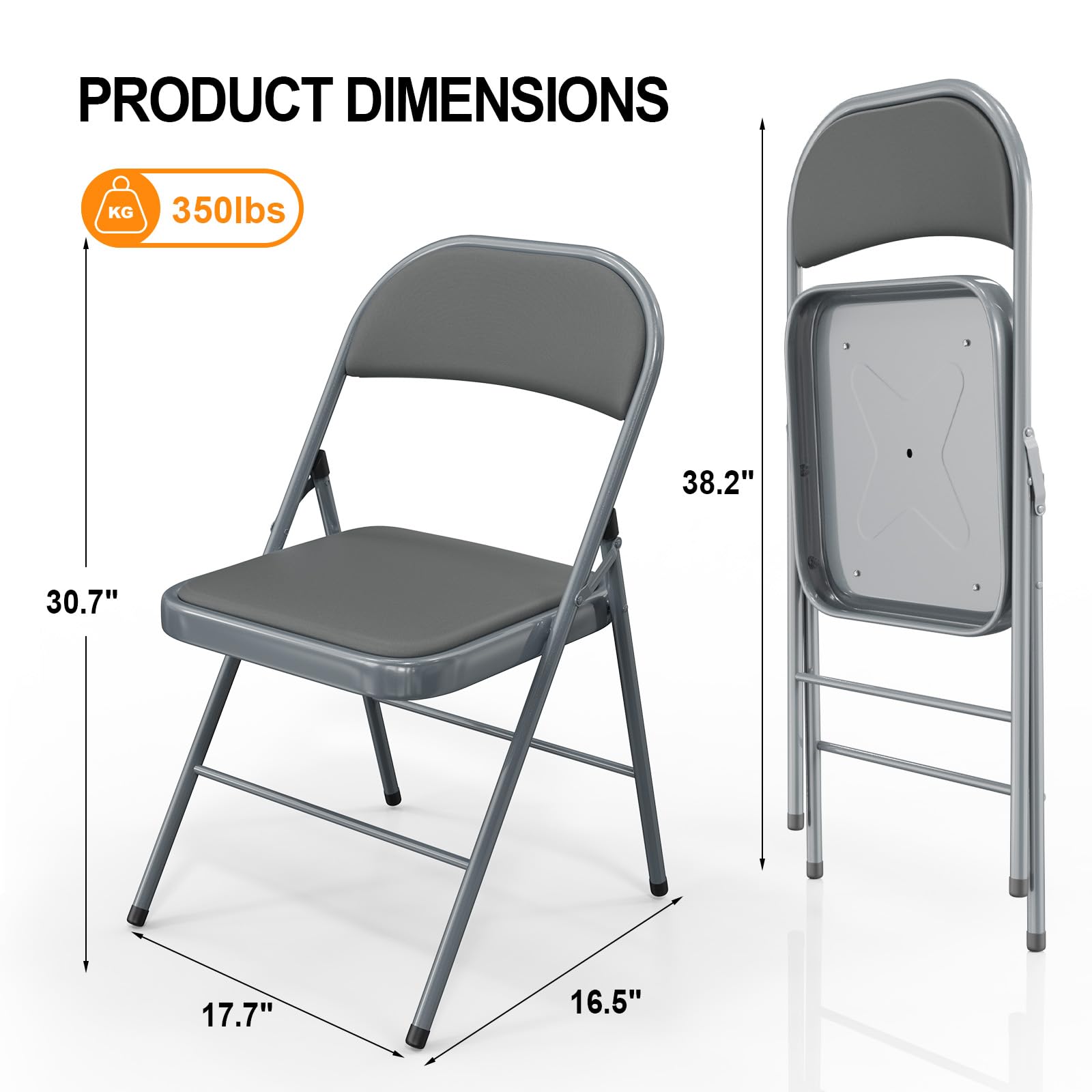 Folding Chairs with PU Leather Seat Set & Back Grey