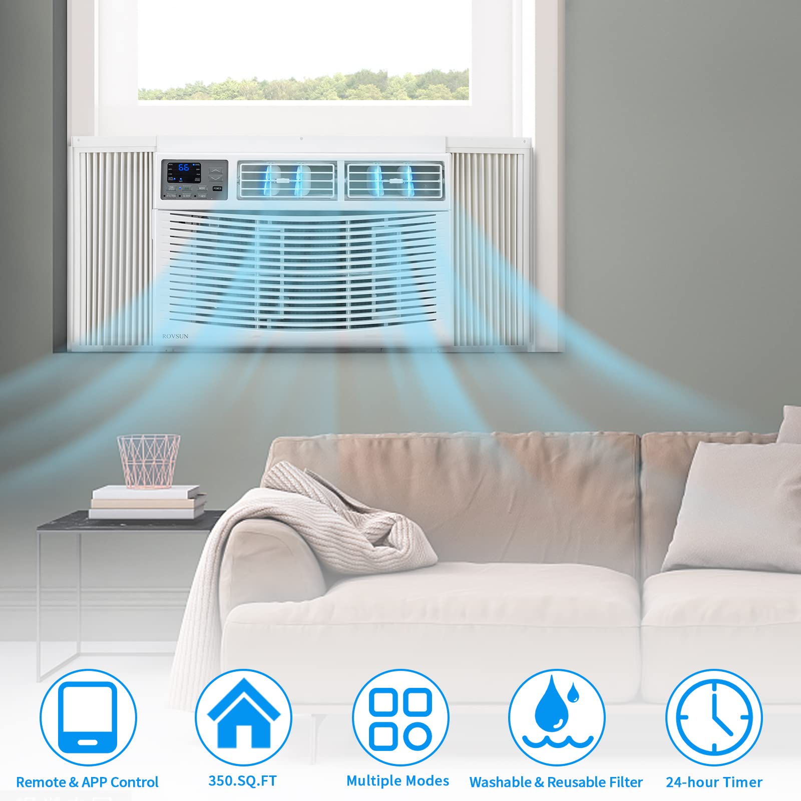 ROVSUN 8000 BTU 115V Window Air Conditioner with Wifi Remote App Control & Install Kit