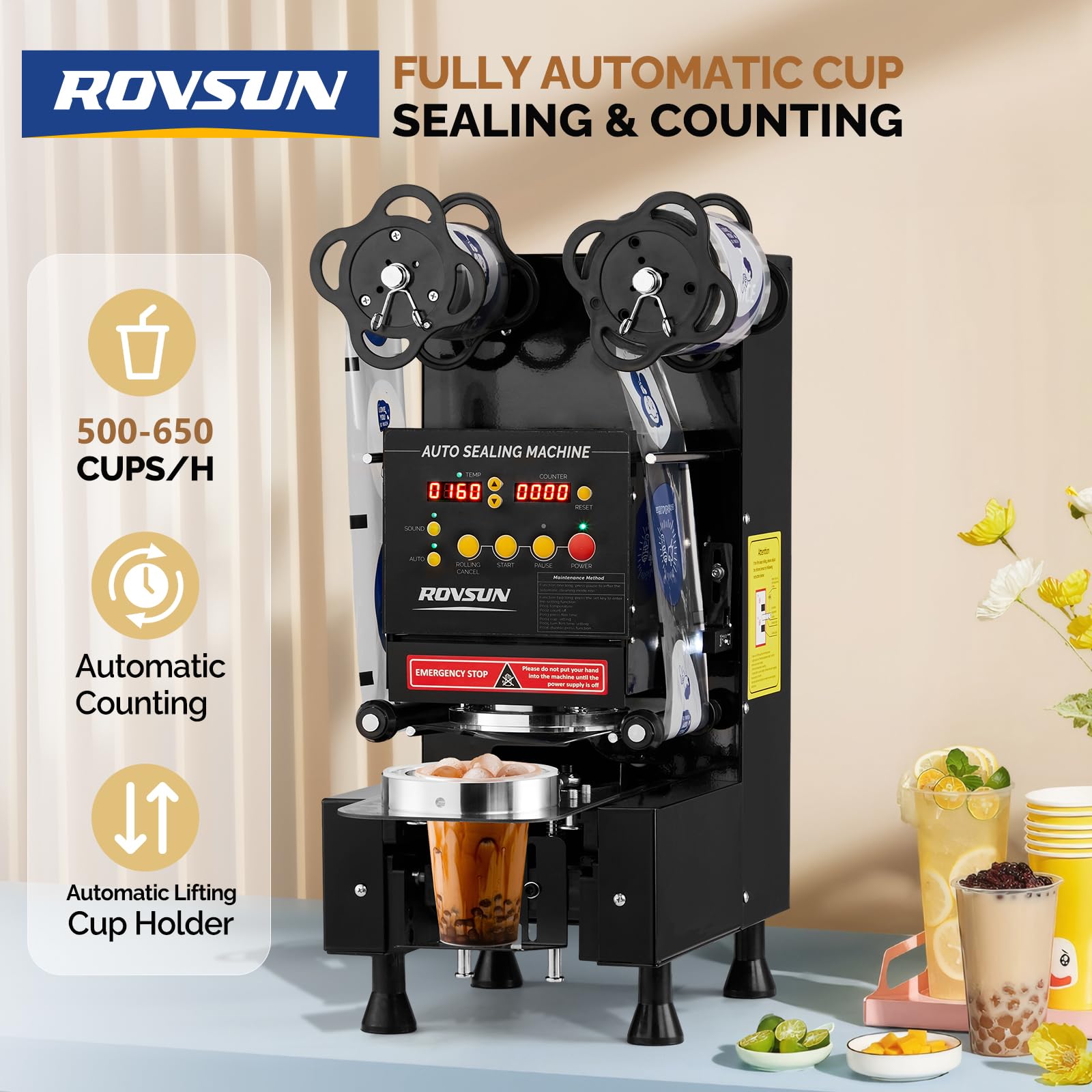 ROVSUN 350W 110V Automatic Cup Sealing Machine Black