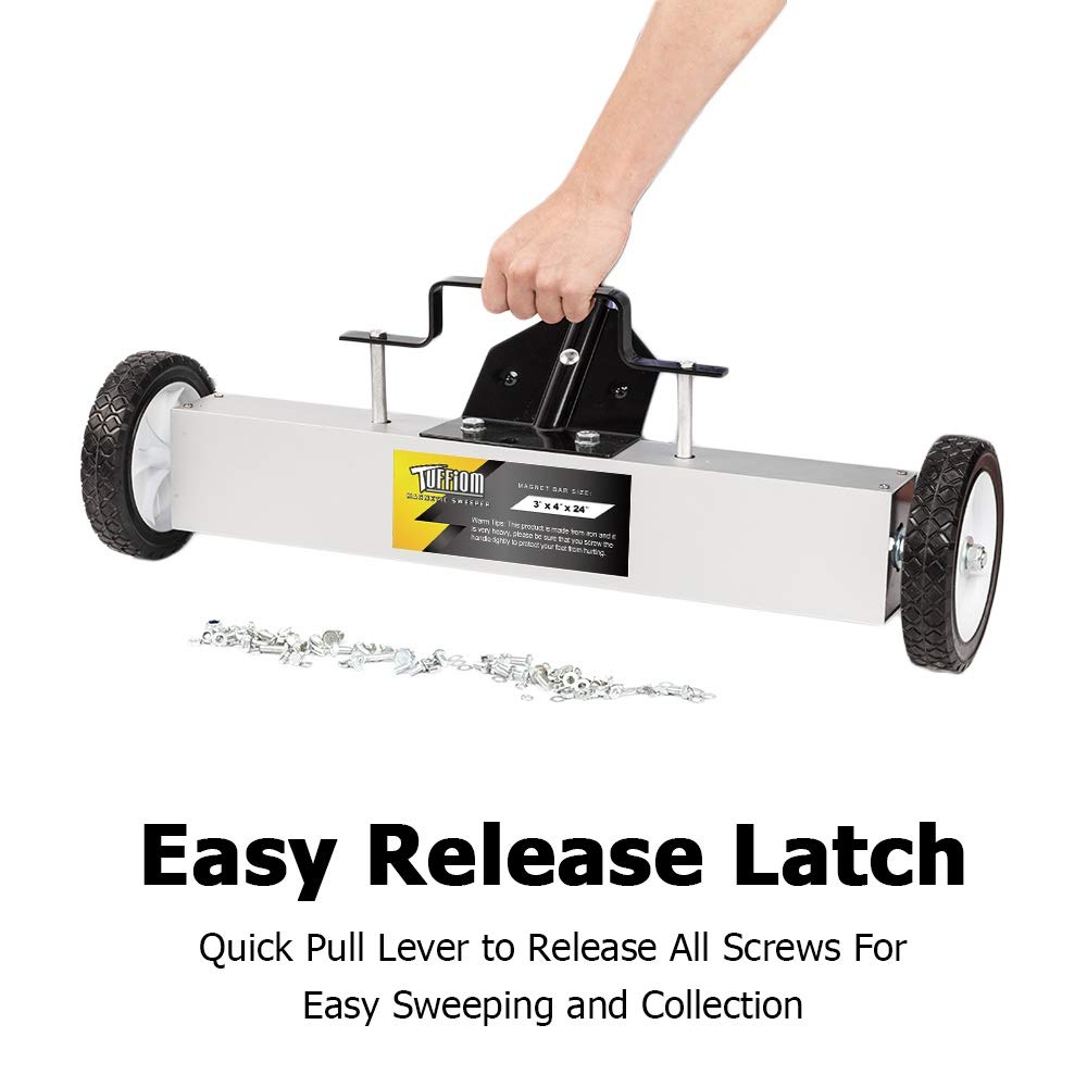 24" 50 LBS Capacity Rolling Magnetic Sweeper Floor Pickup with Release