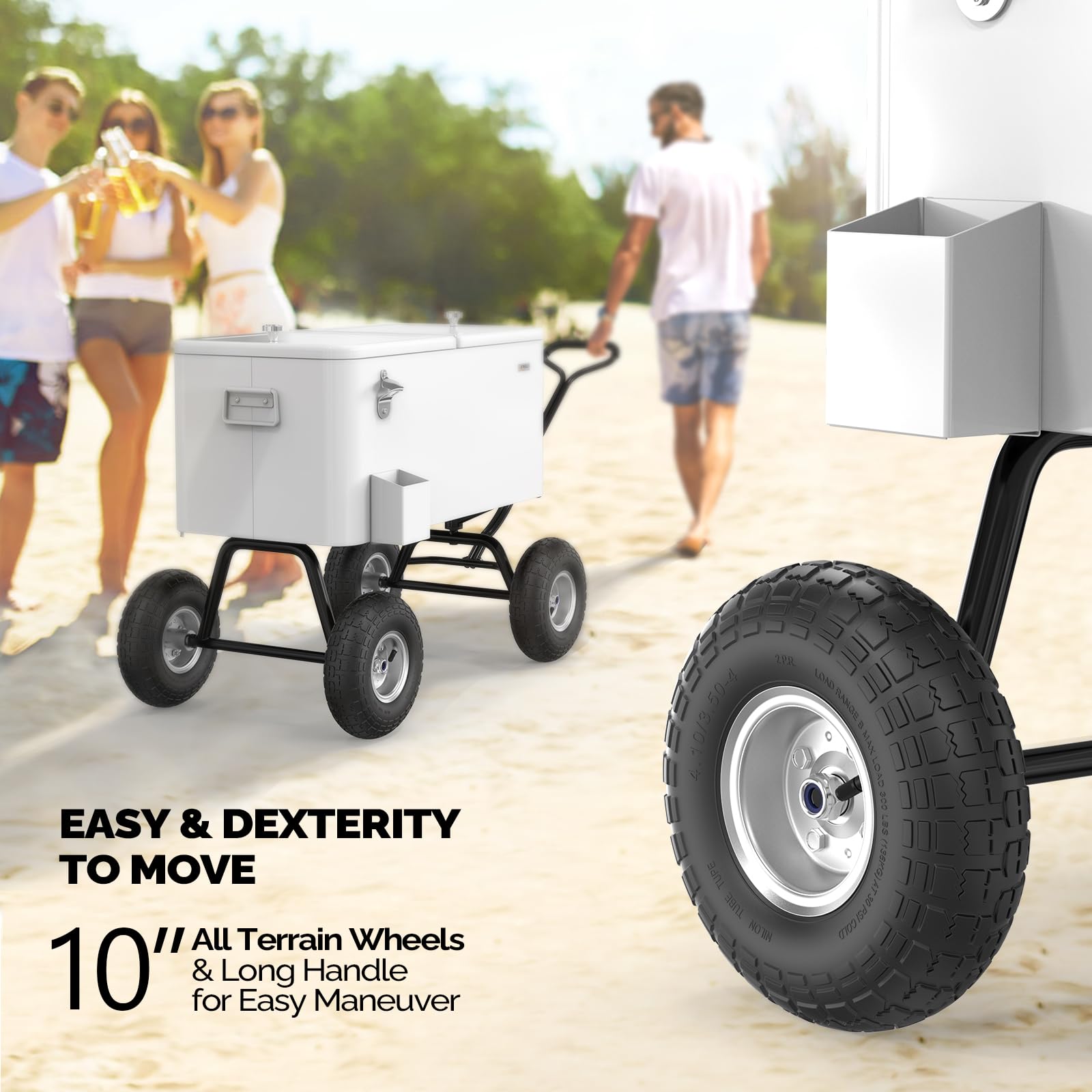 80 Quart Wagon Rolling Cooler Ice Chest with 10" Wheels White