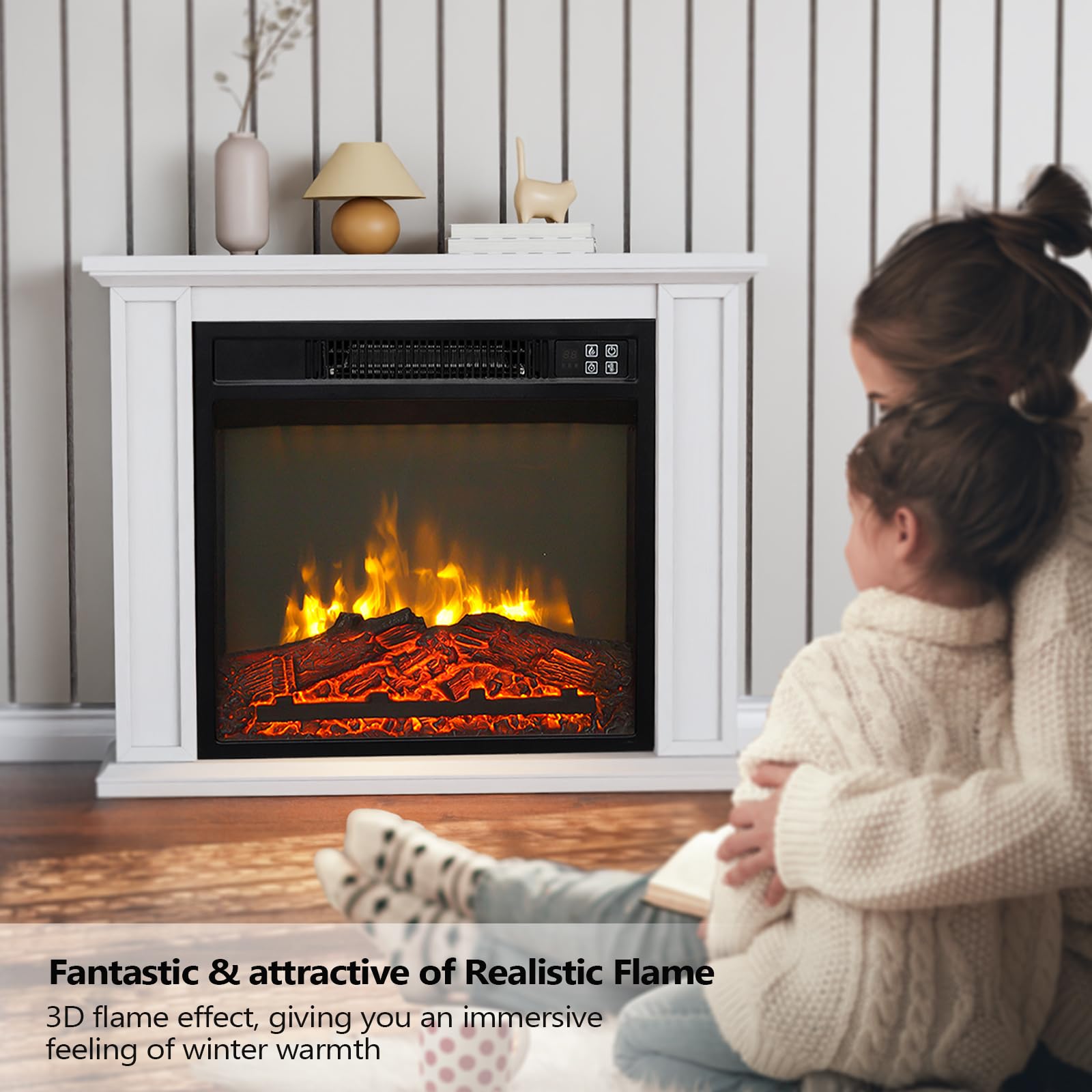 ROVSUN 27'' 1400W 120V Electric Fireplace with Mantel & Remote